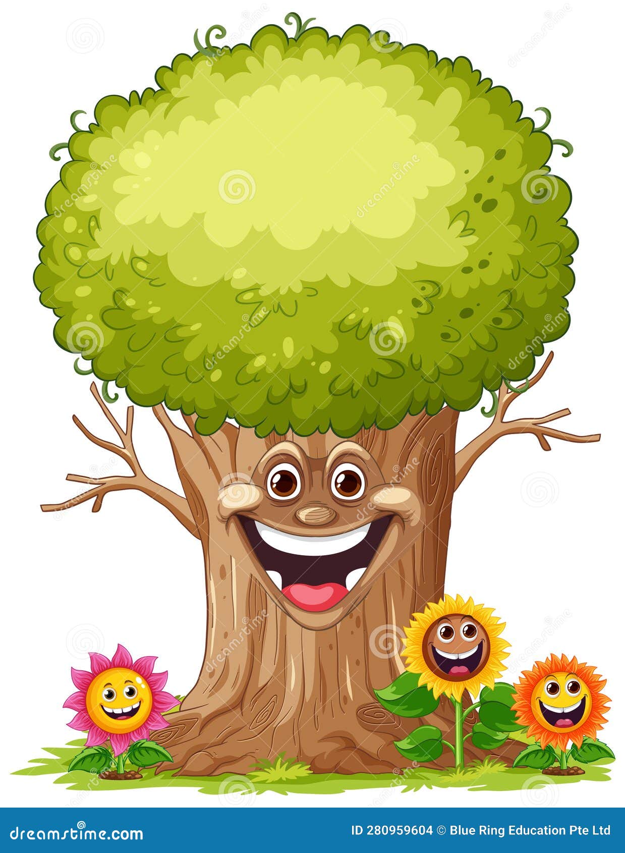 Happy Tree and Flower Cartoon Stock Vector Illustration of