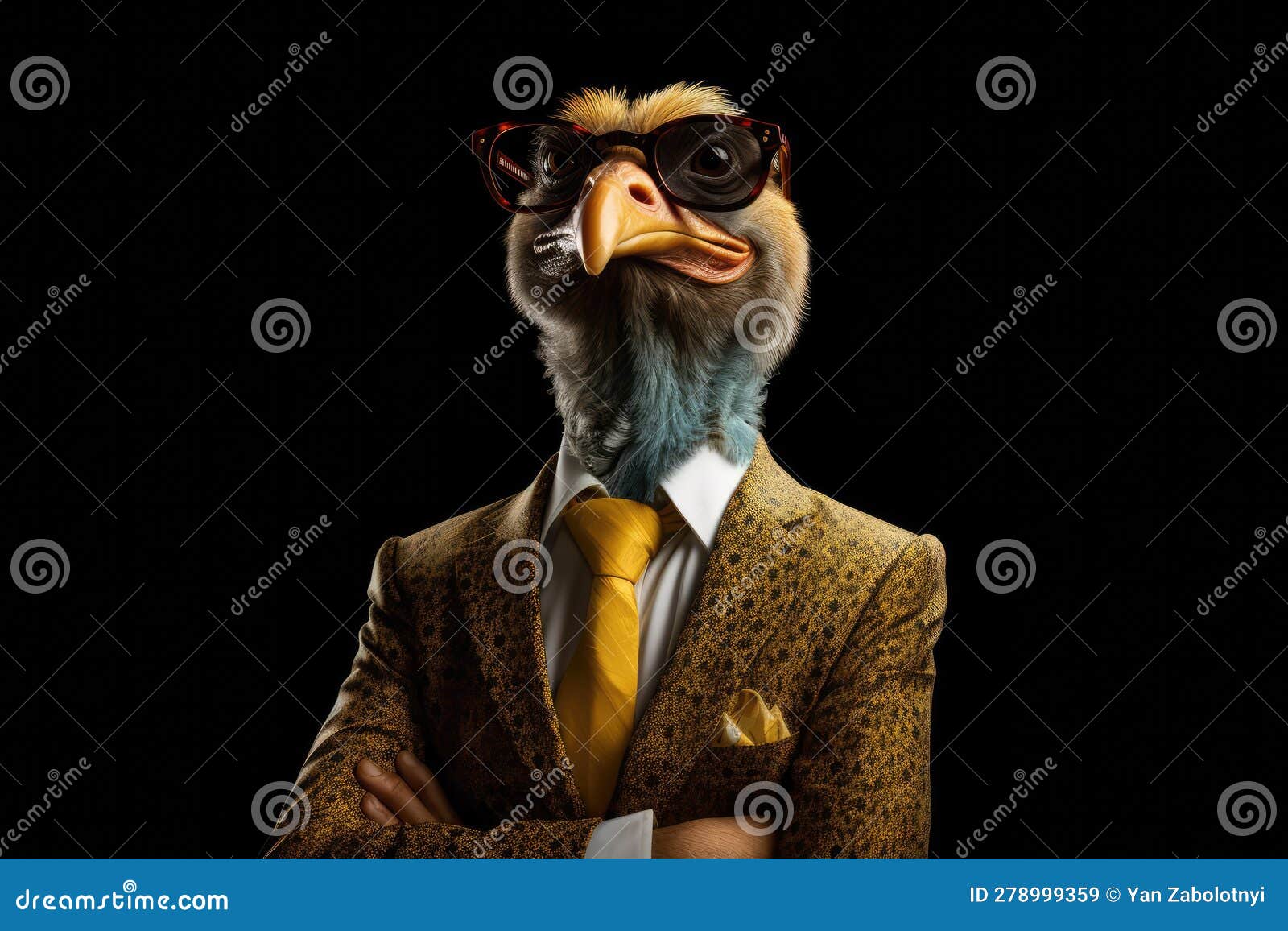 happy tukey in suit and sunglasses on black background. generative ai