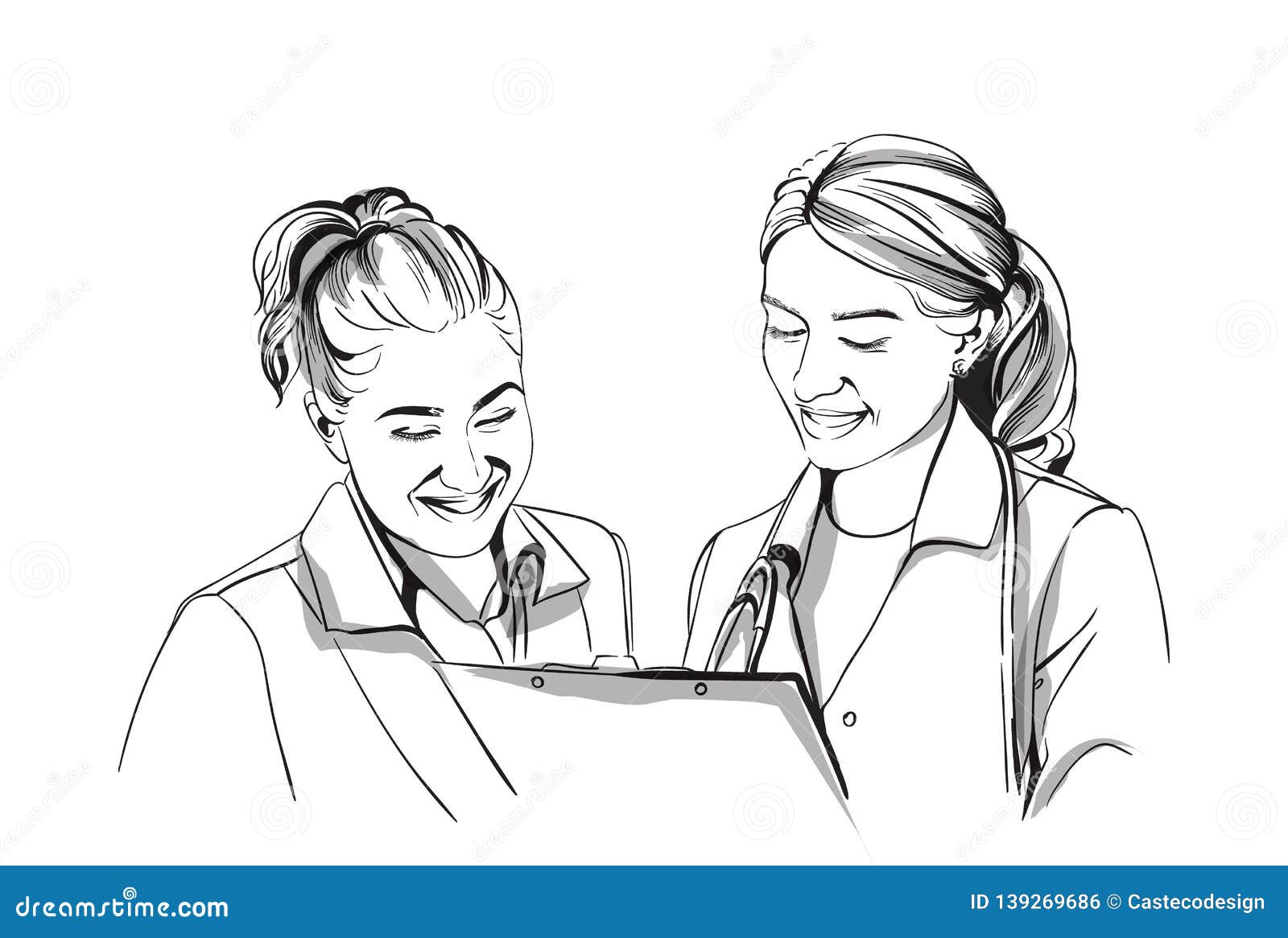 Happy Two Women Doctors Smiling Vector Sketch Storyboard. Detailed  Character Illustrations Stock Vector - Illustration of nurse, operating:  139269686