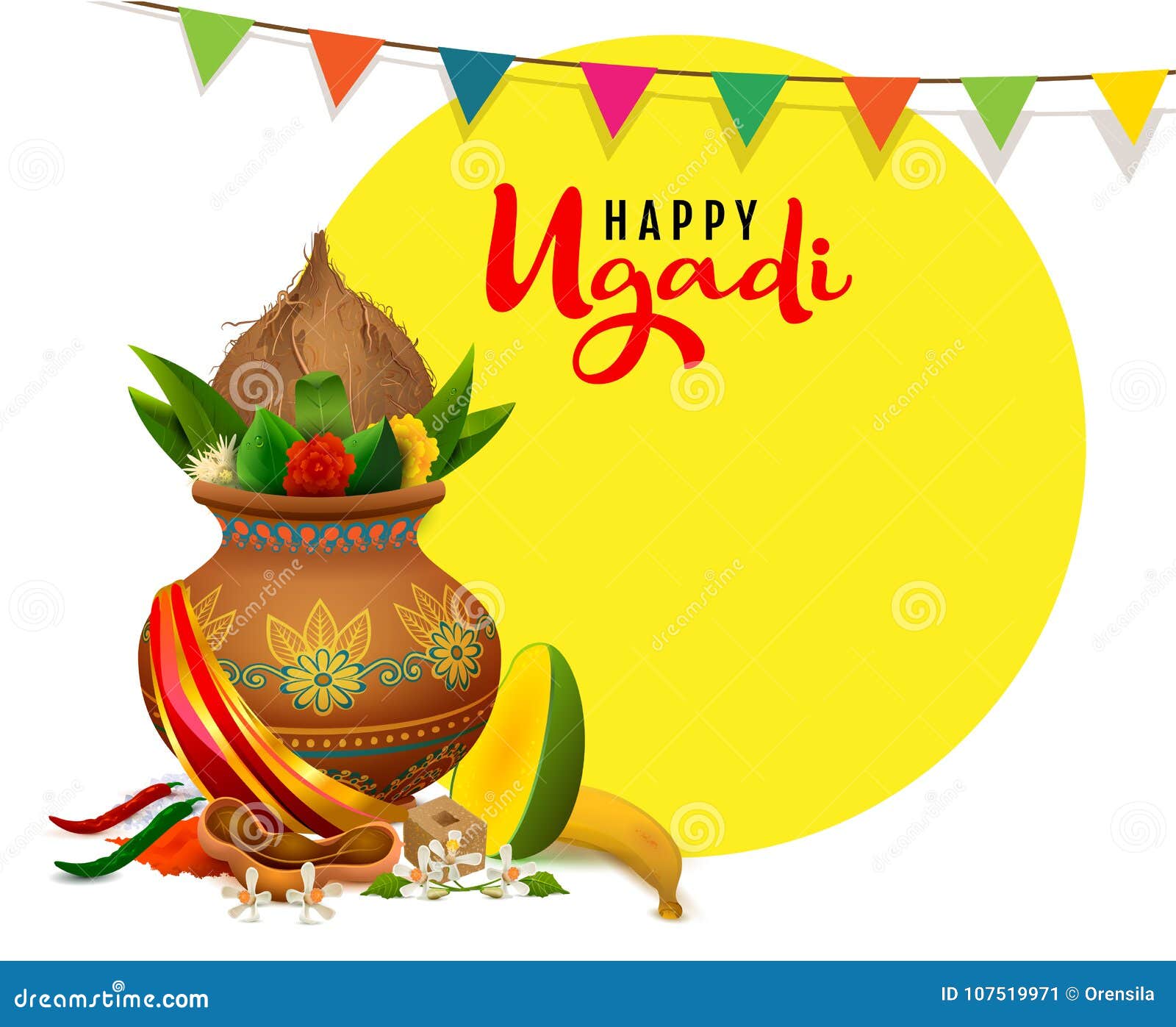 Happy Ugadi Greeting Card Text. Indian Holiday Traditional Food in ...