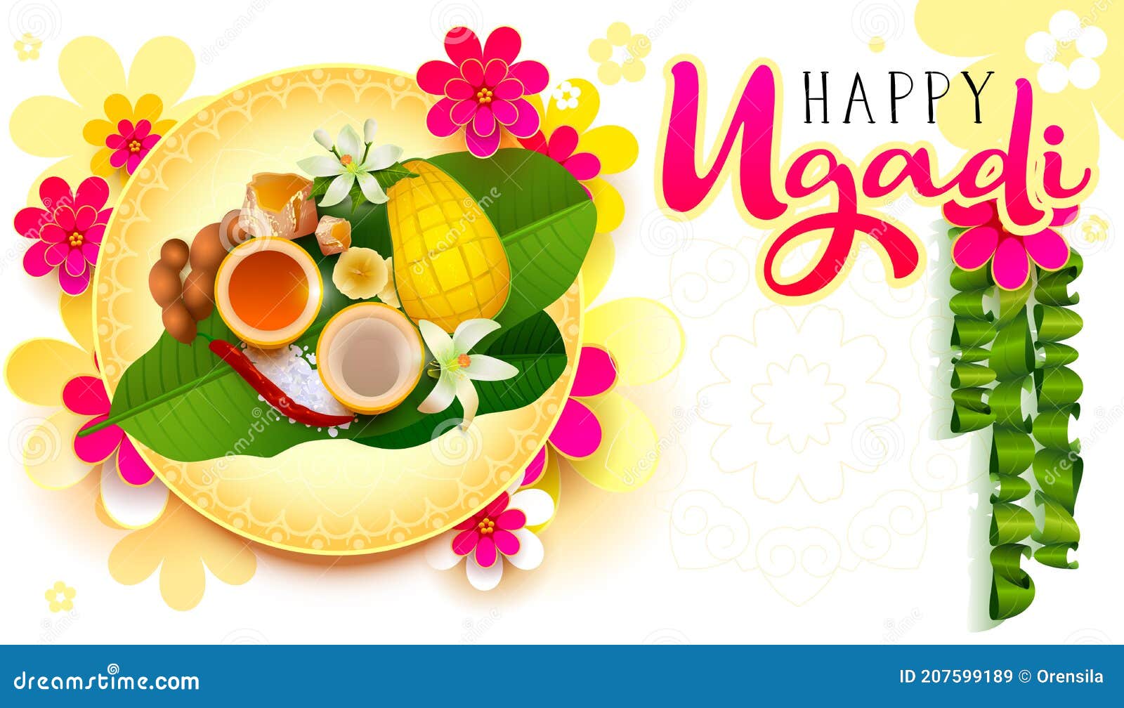 Happy Ugadi Indian Holiday Text Lettering Greeting Card ...