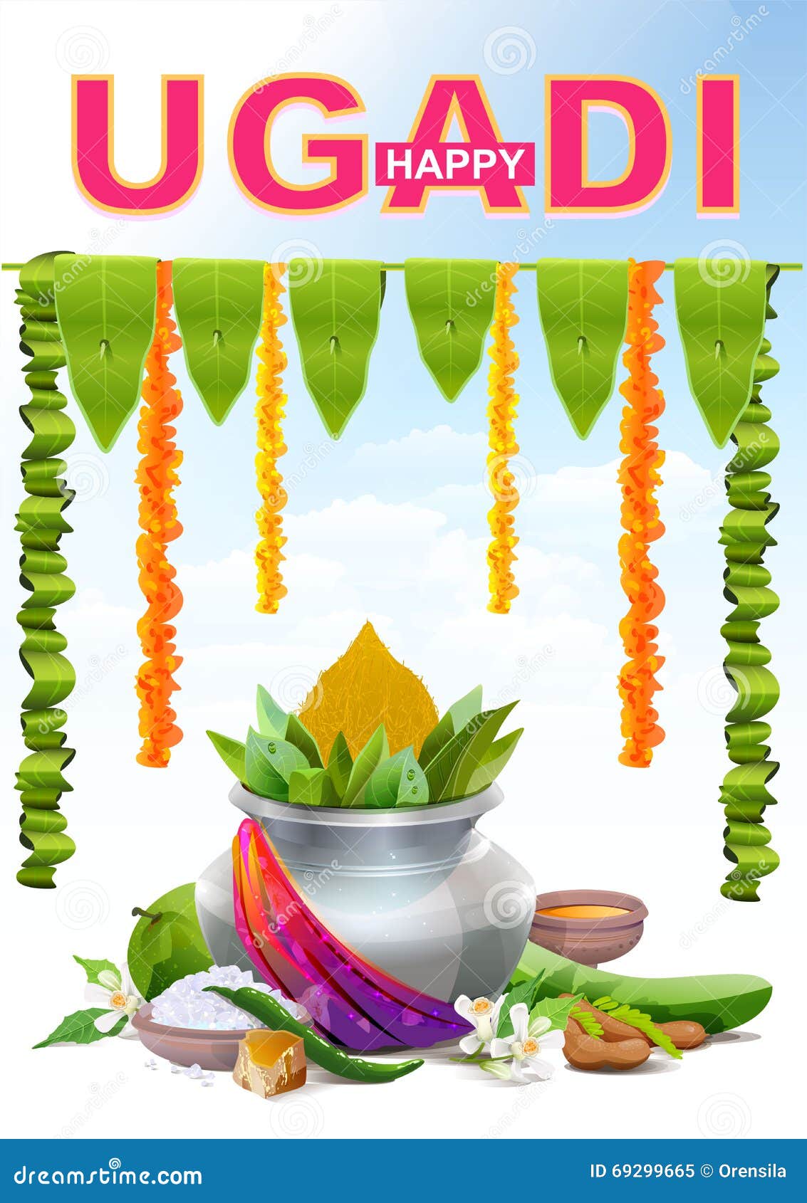 Happy Ugadi. Template Greeting Card for Holiday Ugadi Stock Vector ...