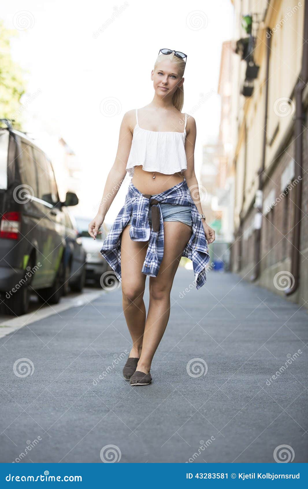 Happy Urban Young Girl Walking in the City Stock Image - Image of girl ...