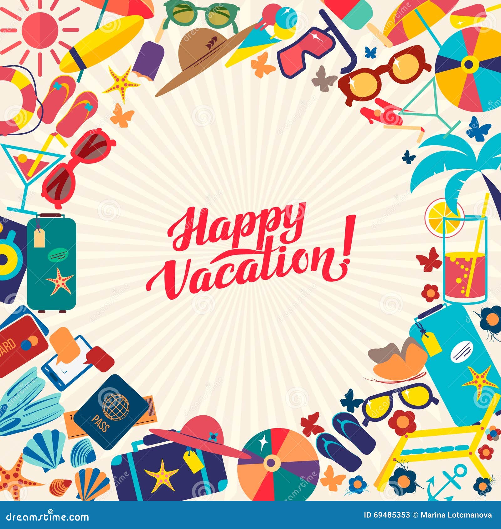 Happy Vacation Flat Calligraphy Background. Flat Design 