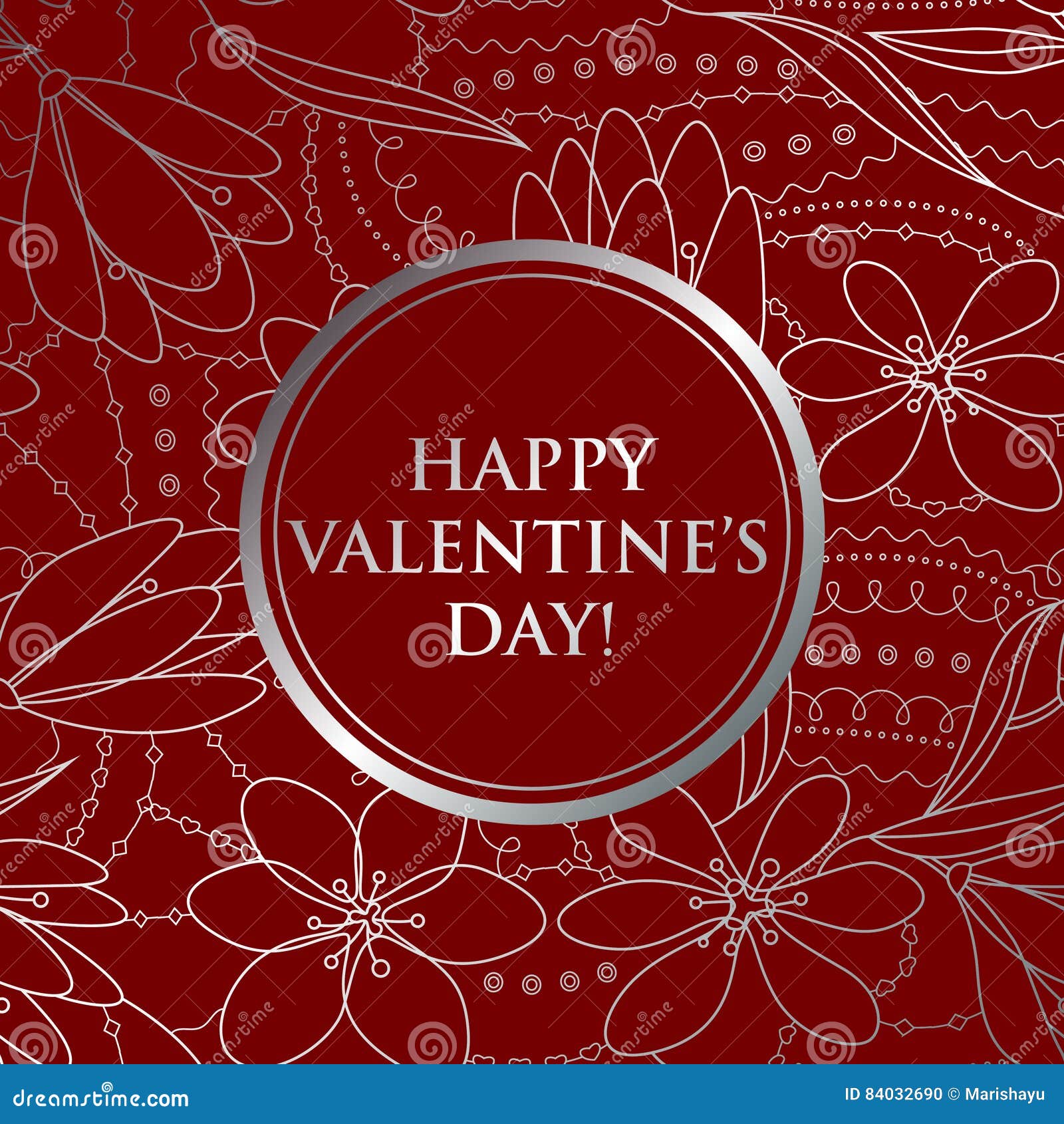 Happy Valentine Day Card on Floral Pattern Stock Vector Illustration