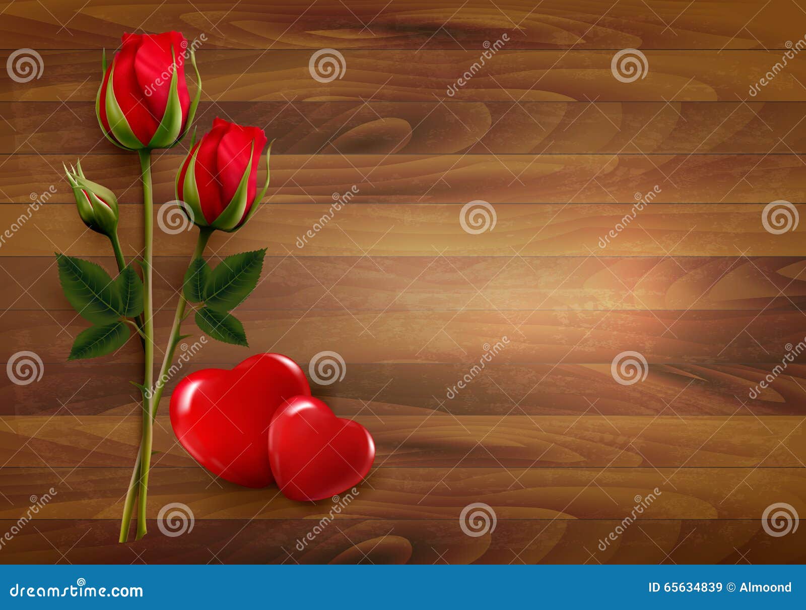 Happy Valentine S Day Background. Rose with Two Hearts Stock Illustration -  Illustration of romance, rosa: 65634839