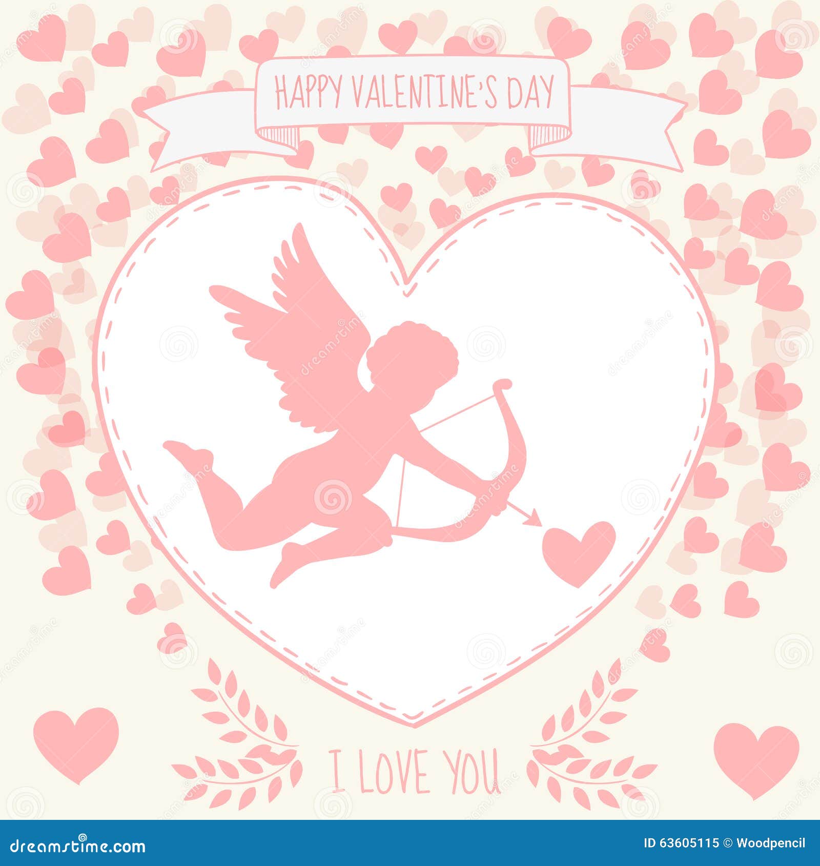 Happy Valentine S Day Gritting Card. Cute Kupidon is Aiming in the ...