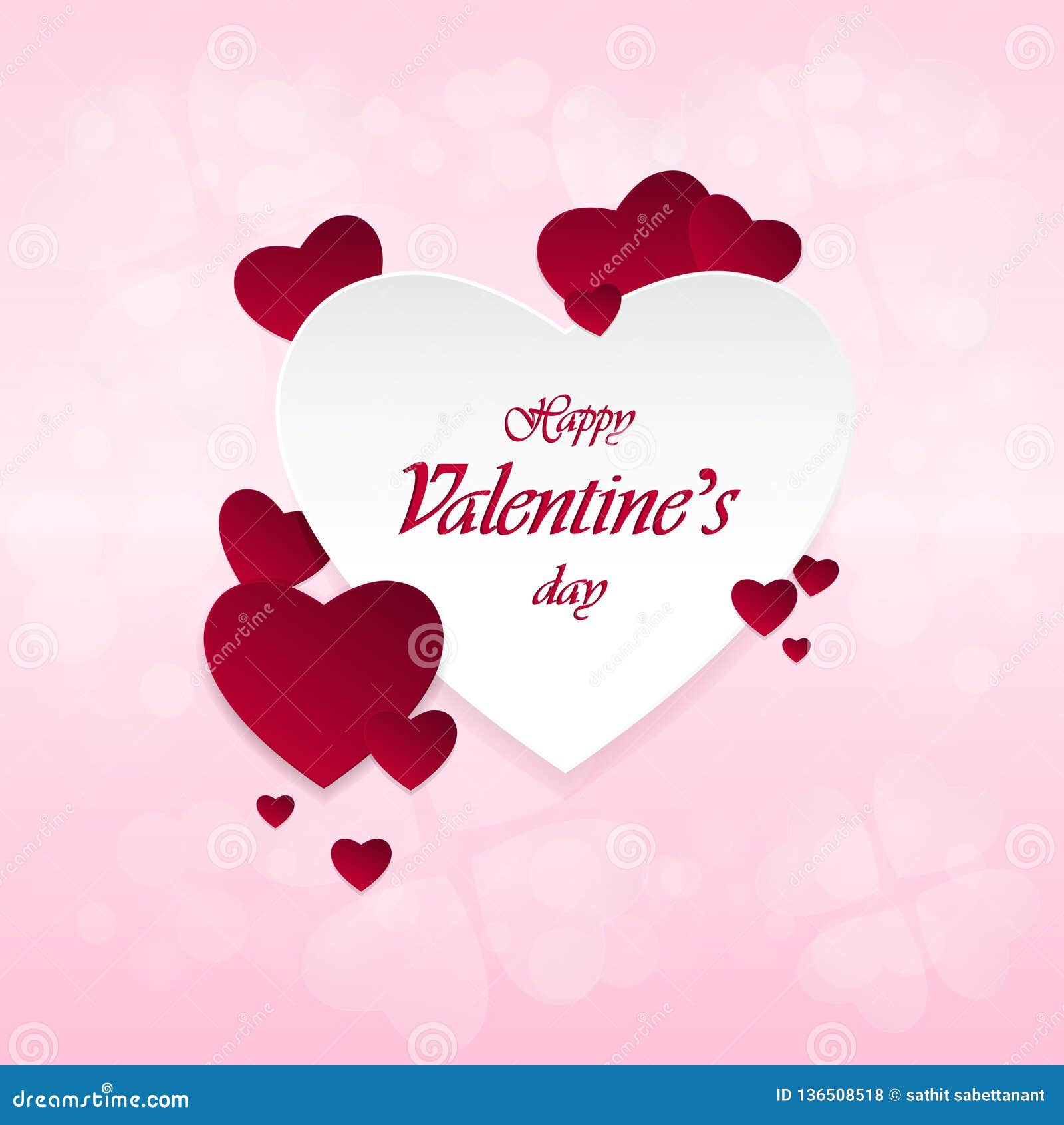 Happy Valentine`s Day and Heart-shaped Design Elements on a Pink ...