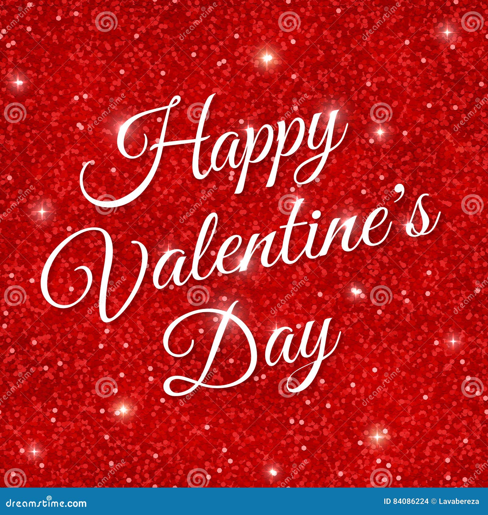Happy Valentine`s Day on Red Glitter Background. Vector Illustration