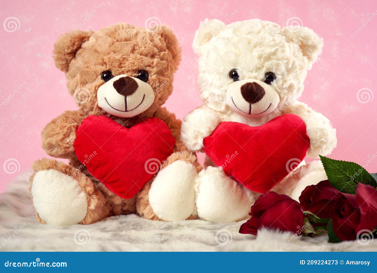 Happy Valentine S Day Teddy Bears with Love Hearts Stock Image ...