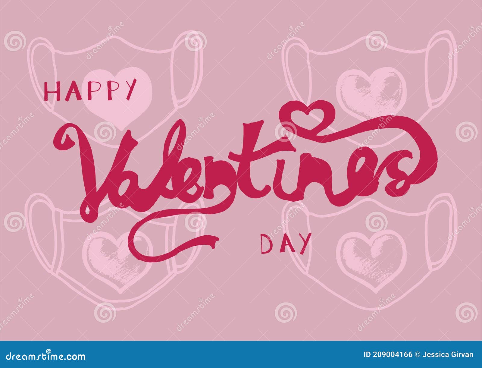 happy valentine`s day  with loveheart face masks background