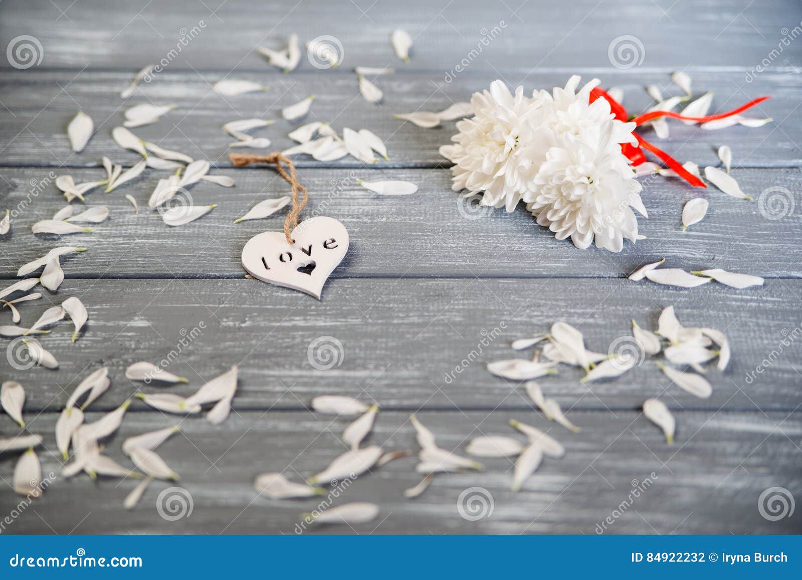 Happy Valentines Day Background. Decorative White Wooden Heart on Grey ...