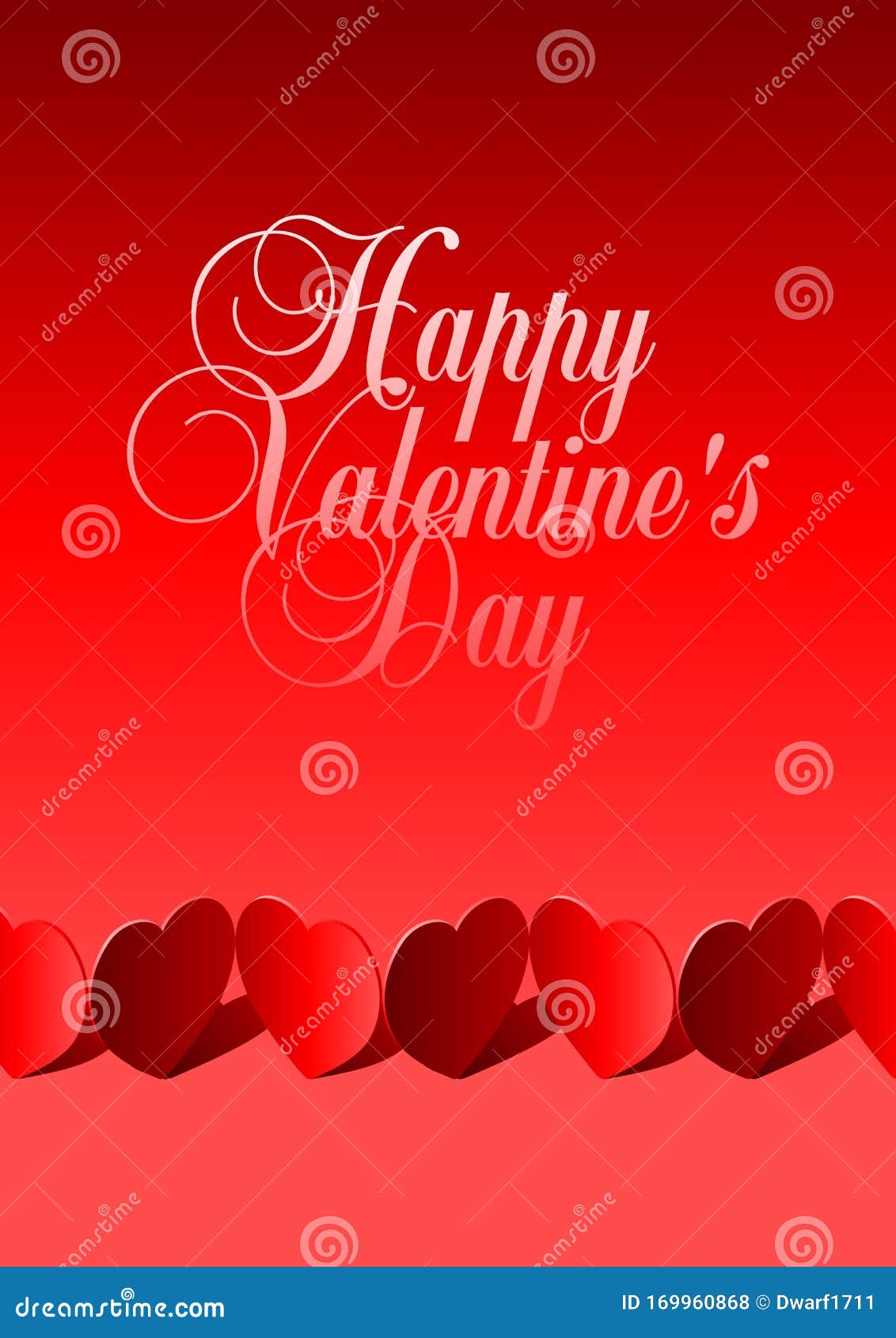 Happy Valentines Day calligraphic lettering on red background with a chain from red hearts with shadow. Good love, valentines day, banner, flyer, poster, voucher vector template.