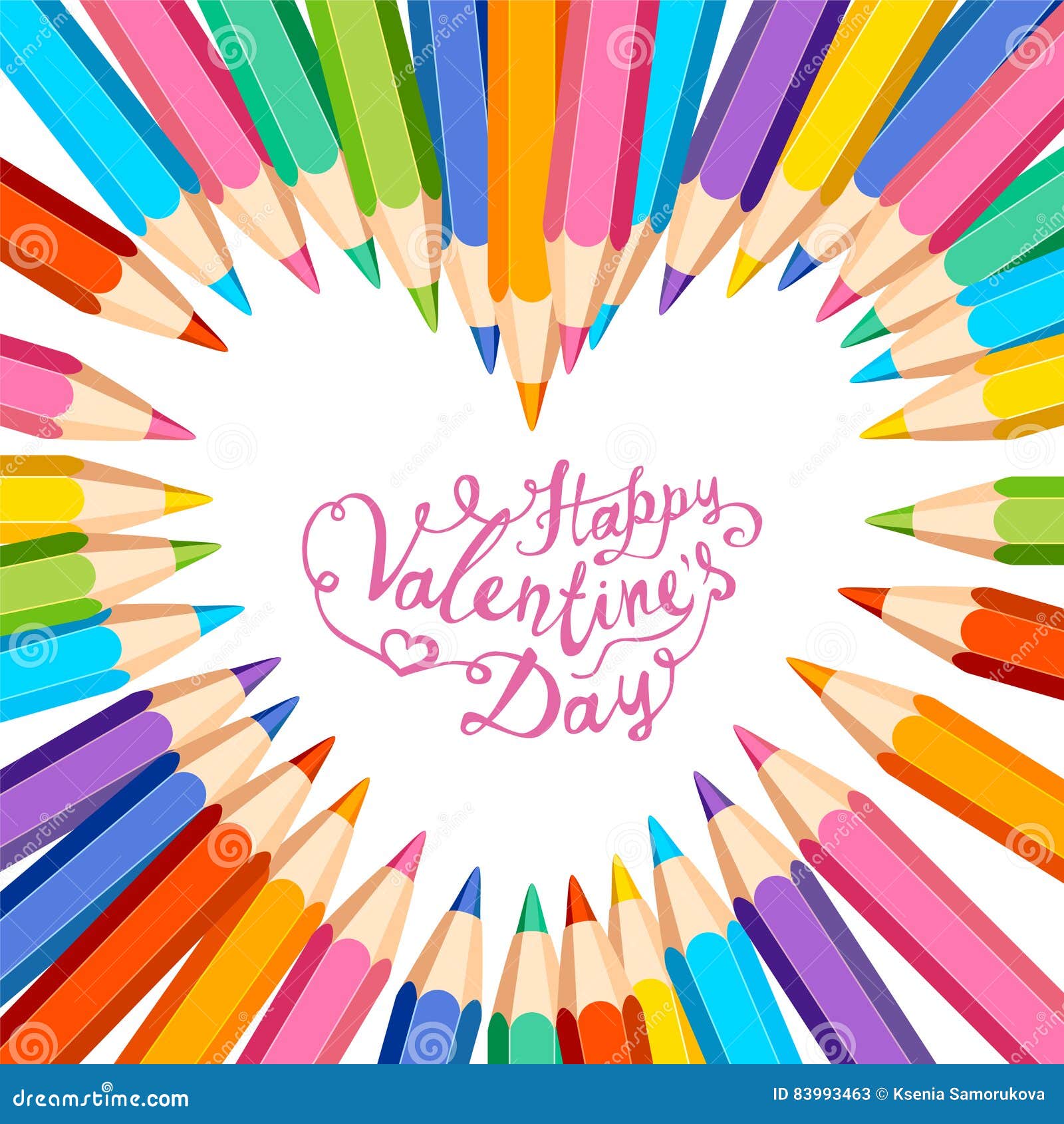 Happy Valentines Day Card. Heart Frame of Colored Pencils Stock
