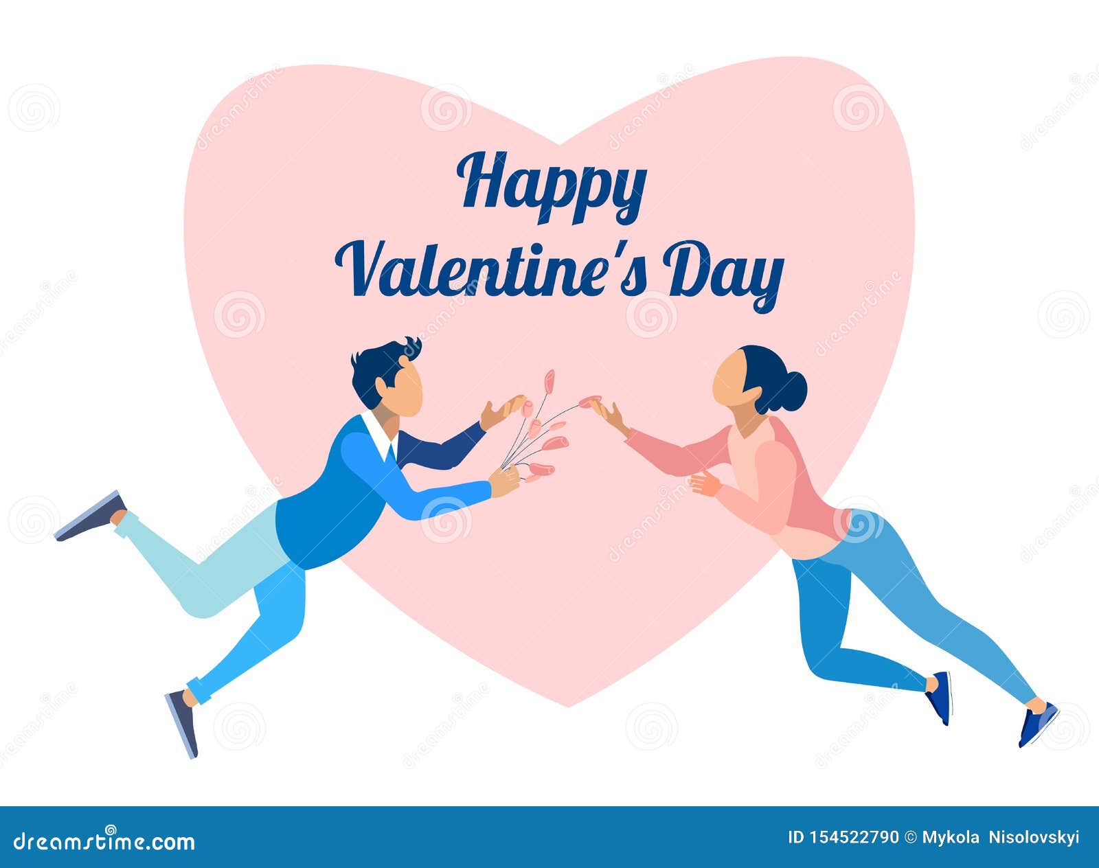 Happy Valentines Day and Couple in Love Cartoon Stock Vector - Illustration  of love, floral: 154522790