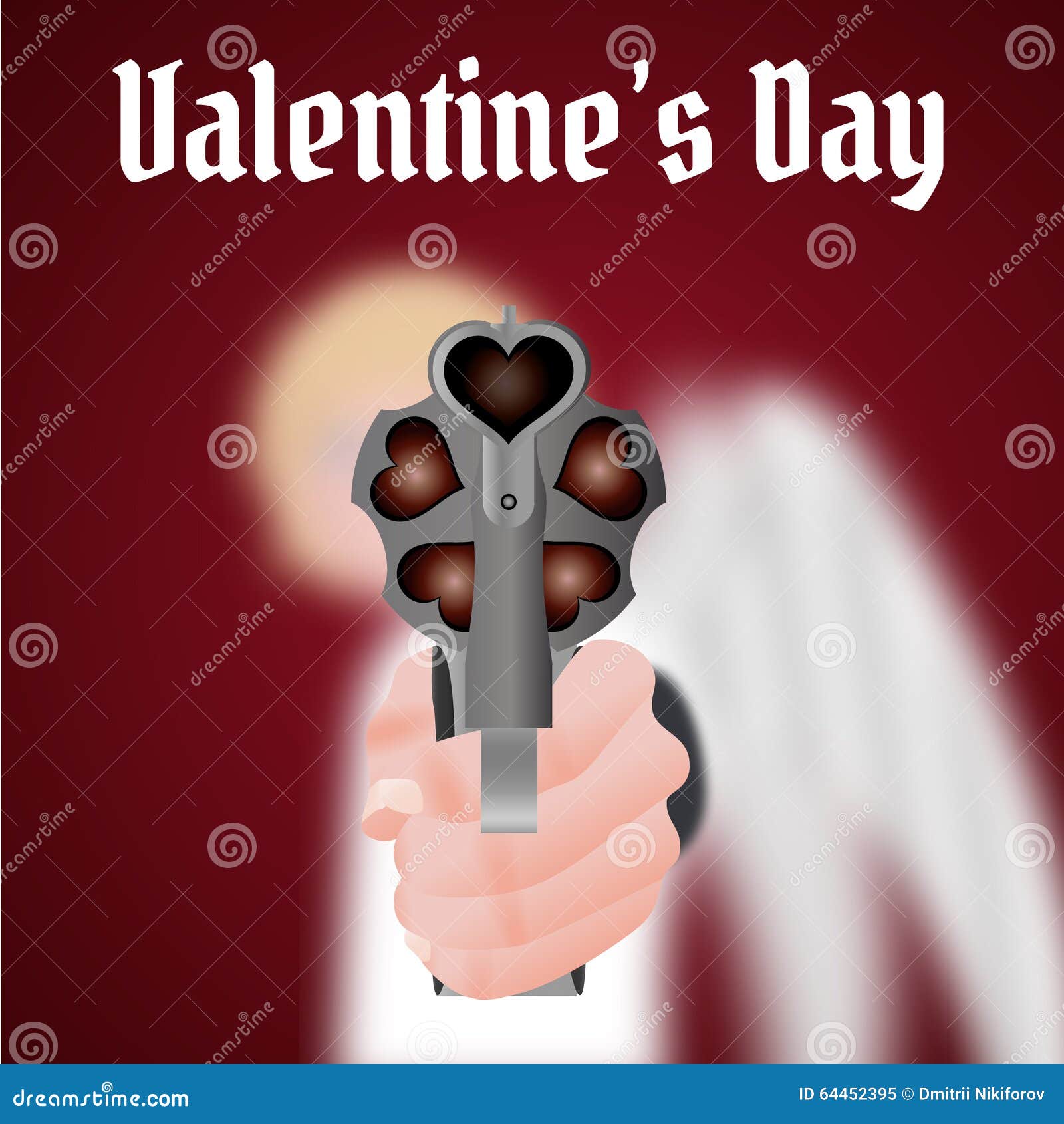 Happy Valentines Day, Cupid Carries A Gun Stock Illustration Image