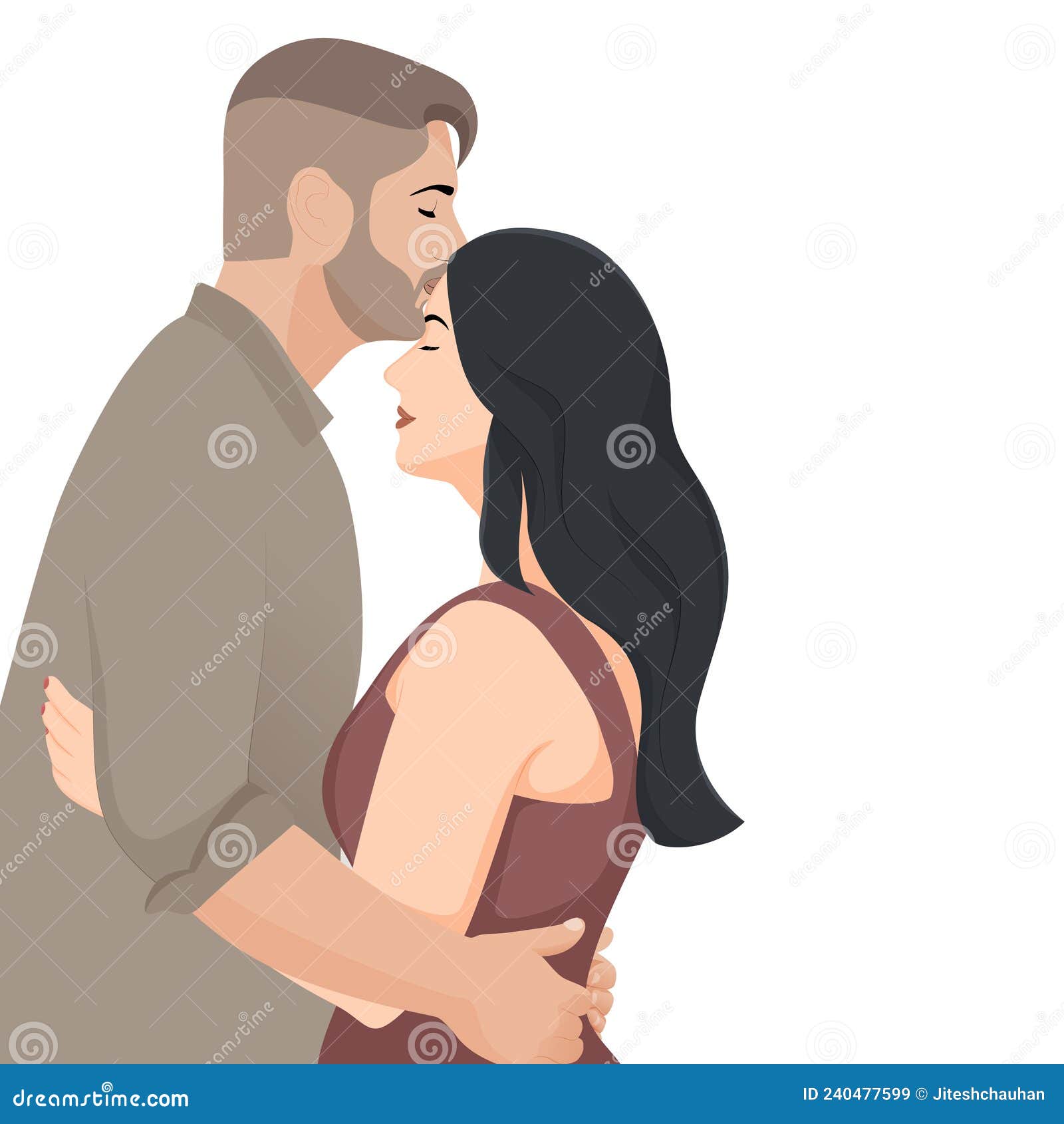 Forehead Kiss Line Art Drawing in Black and White