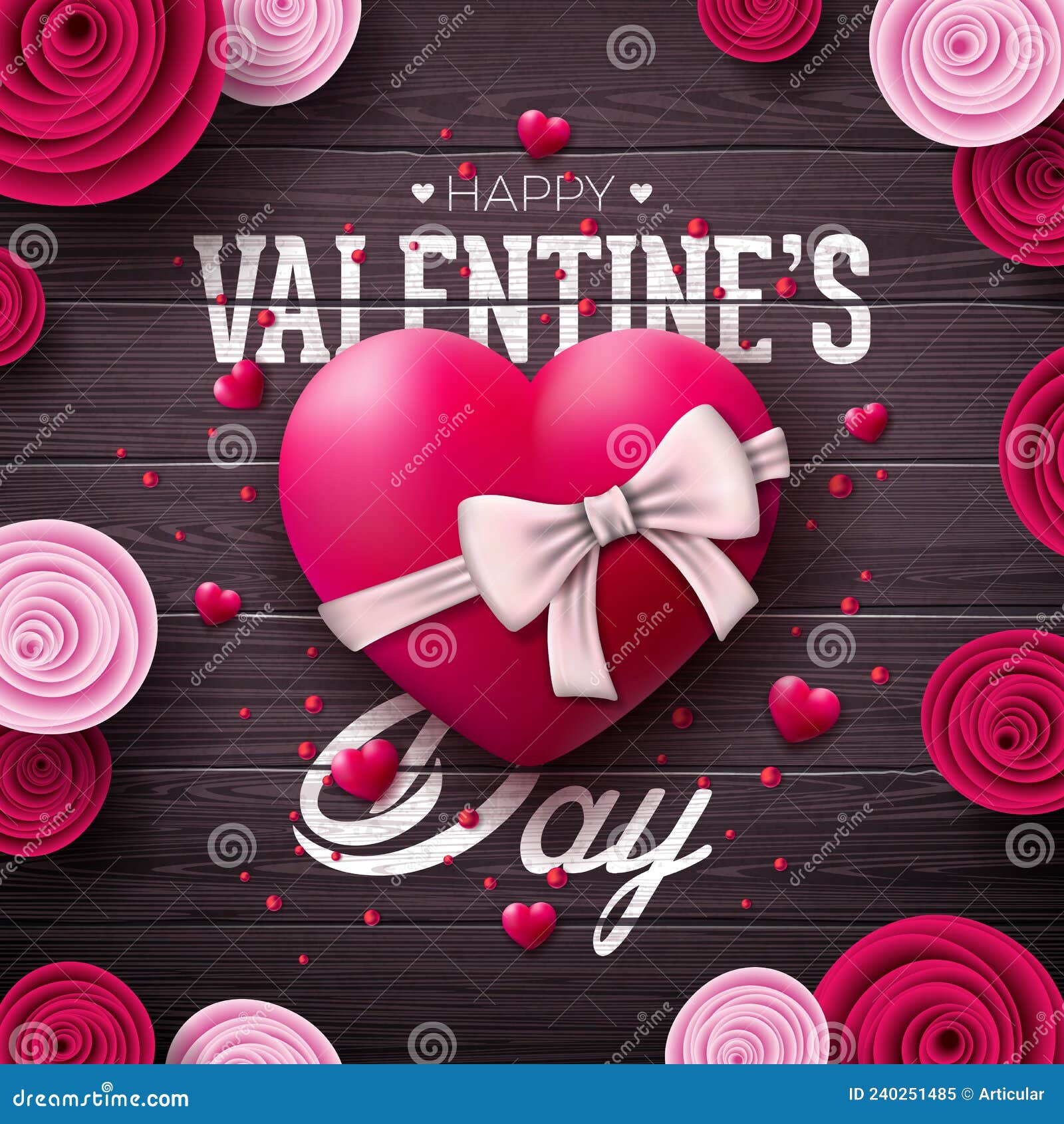Happy valentines day red ribbon with typography Vector Image