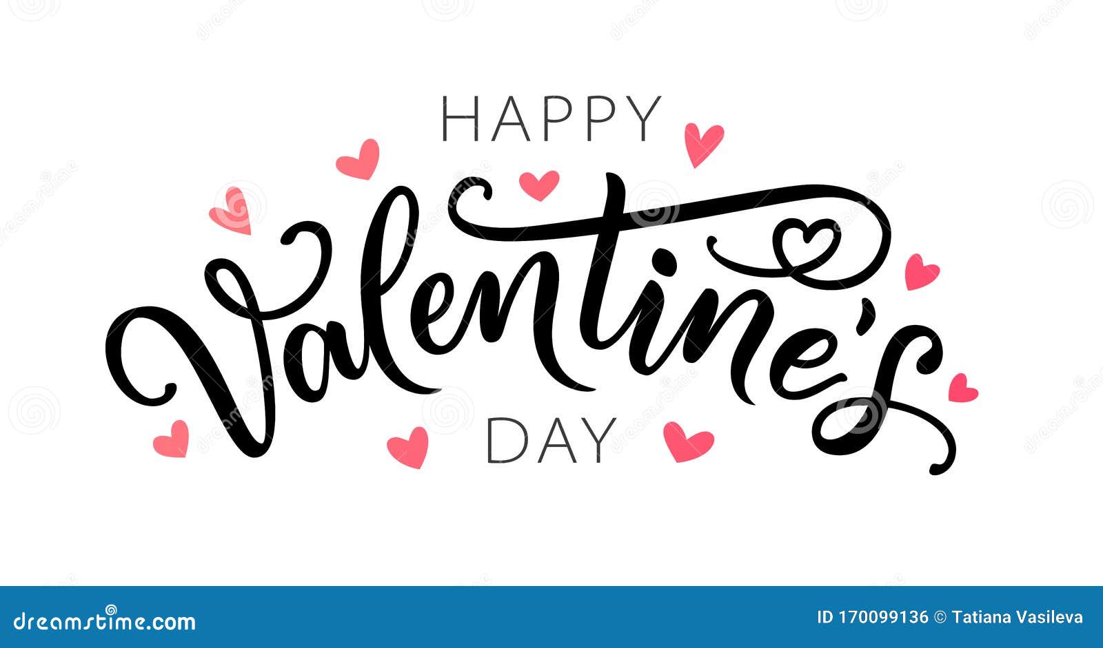 Happy Valentines Day Hand Drawn Text Greeting Card Vector Illustration