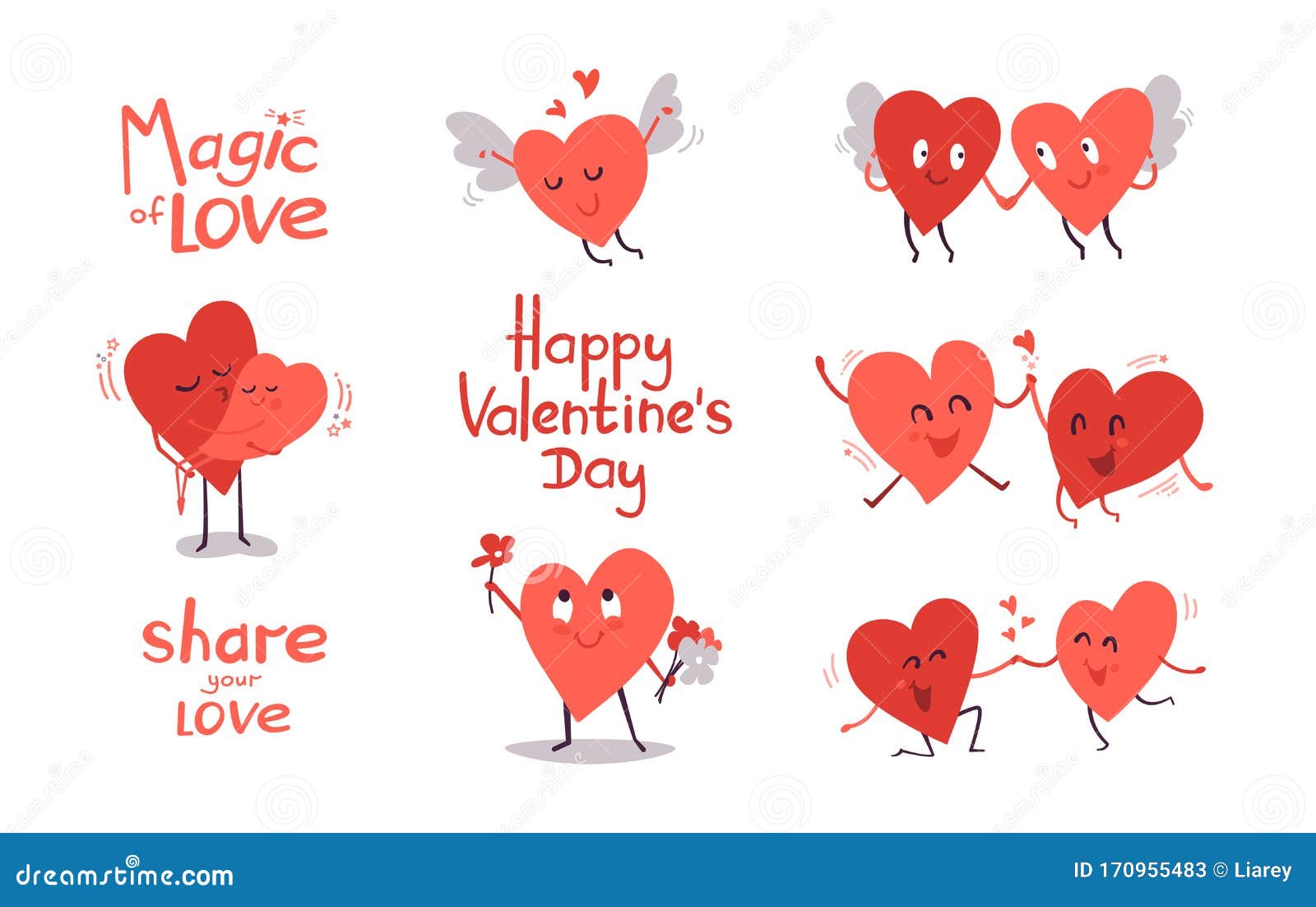 Happy Valentines Day. Set of Cute Vector Illustrations Isolated on White. Clip Art for Greeting Card Concept Stock Vector - Illustration of amour, lover: 170955483