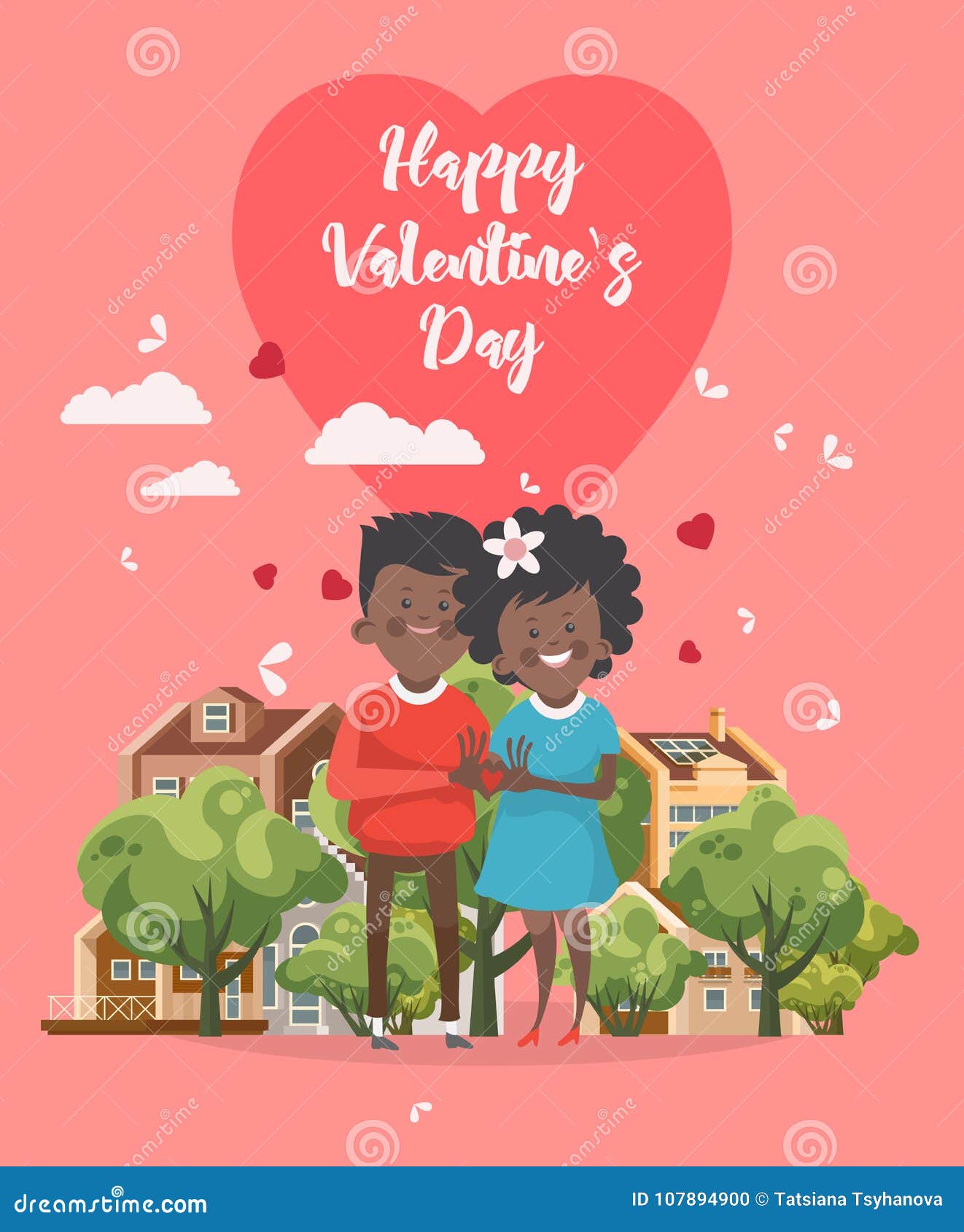 Happy Valentines Day Vector. Greeting Card With African America Couple …