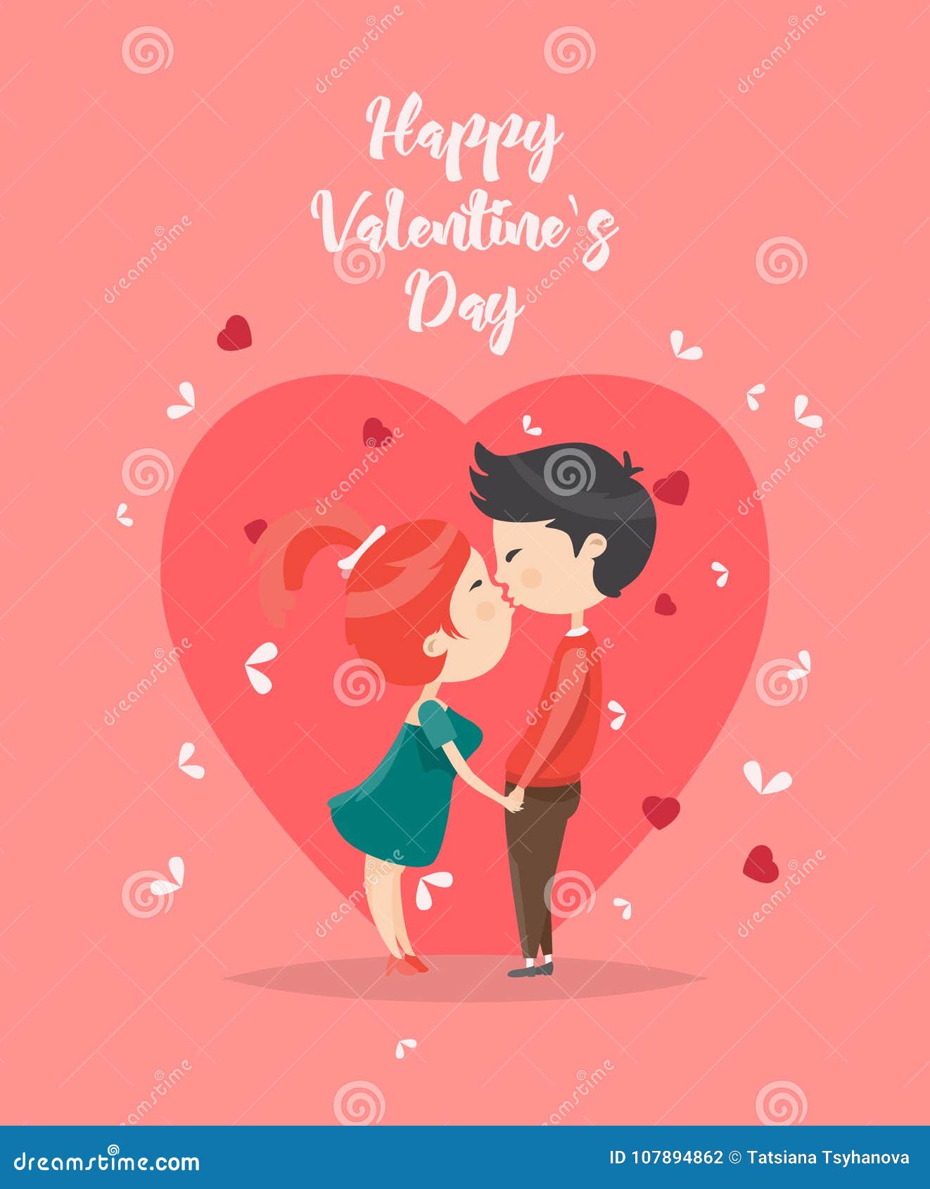 Happy Valentines Day Vector Illustration. Kissing. Greeting Card ...