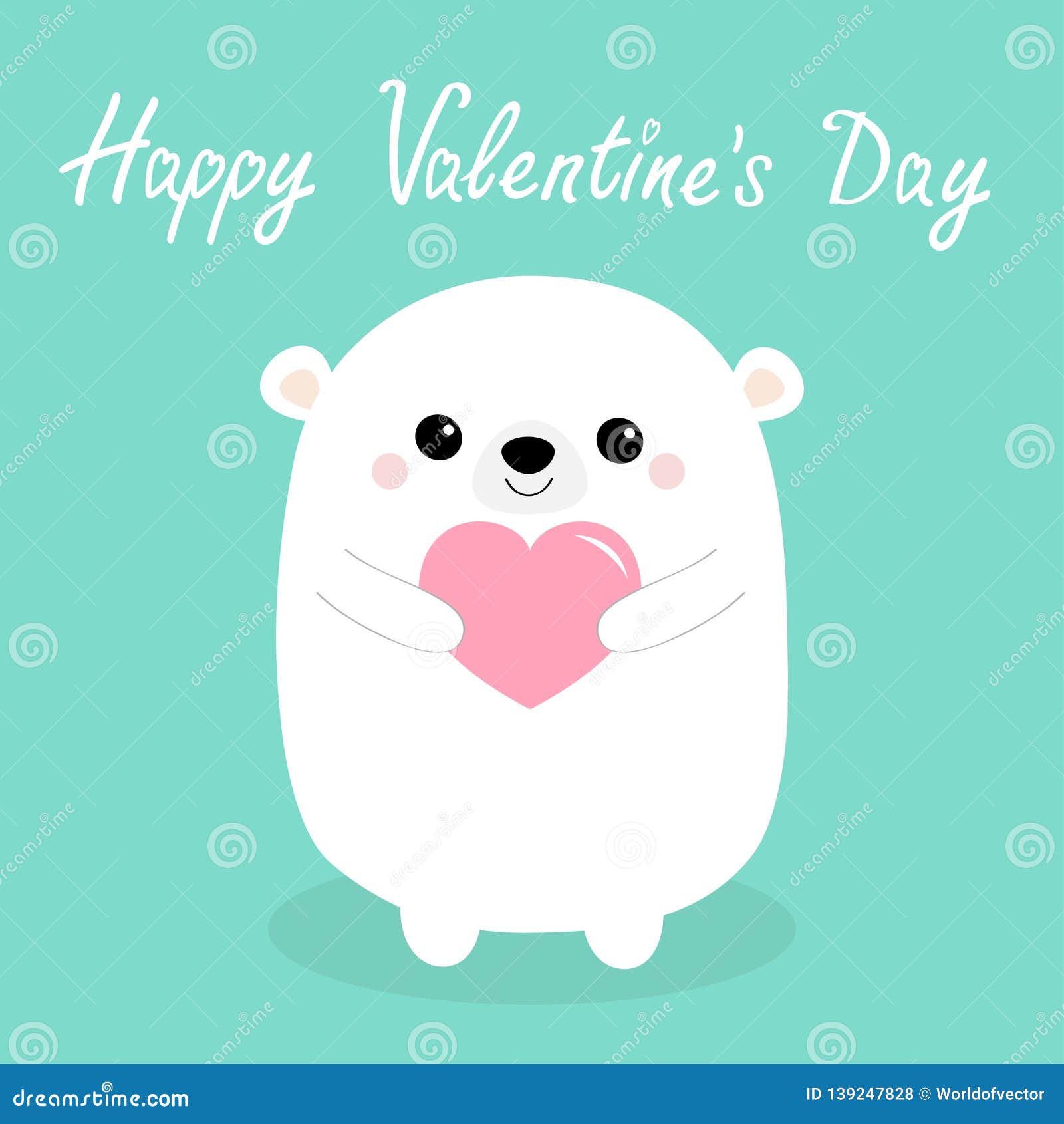 Happy Valentines Day. White Baby Bear Head Face Holding Pink Heart ...