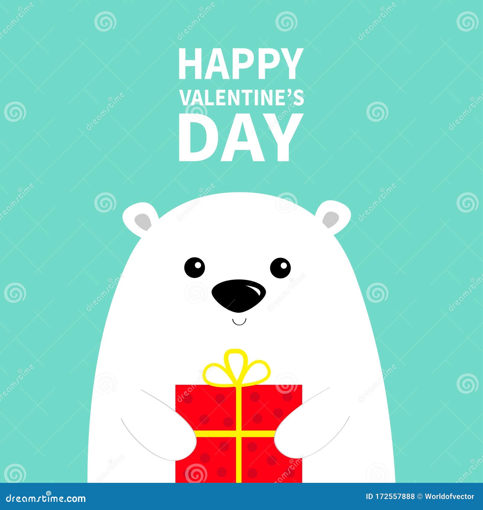 Happy Valentines Day. White Polar Bear Cub Face Holding Gift Box ...
