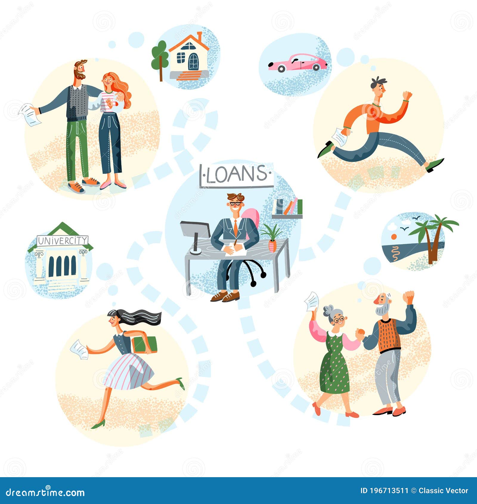 Happy Vector People Loan Bank Service Scene Set Stock Vector