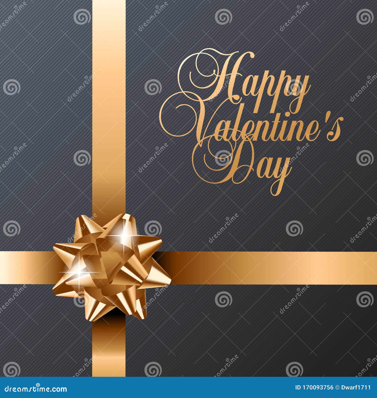 Happy Velentines Day square card, banner, flyer, poster, voucher, greeting card, social network post vector template with golden bow and ribbons. 