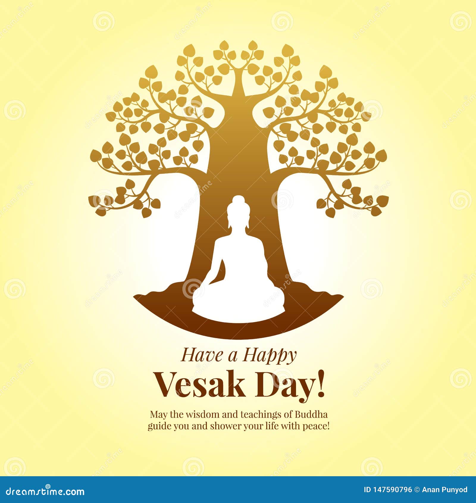 Happy Vesak Day Buddha Meditation Under Bodhi Tree Sign On