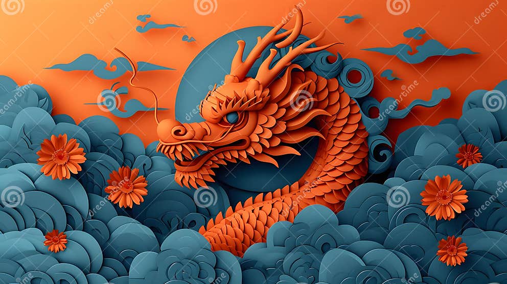 Happy Vietnamese New Year 2024 the Dragon Zodiac Sign with Flower