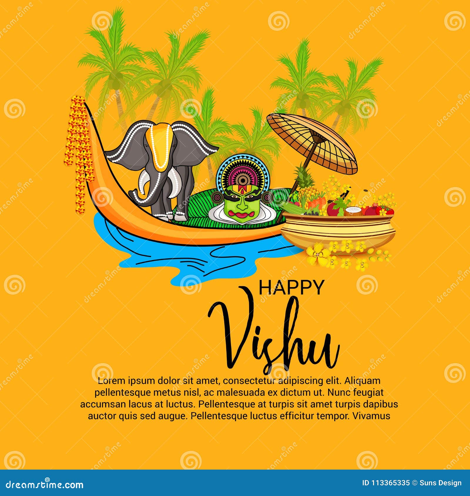 Happy Vishu. stock illustration. Illustration of poster - 113365335