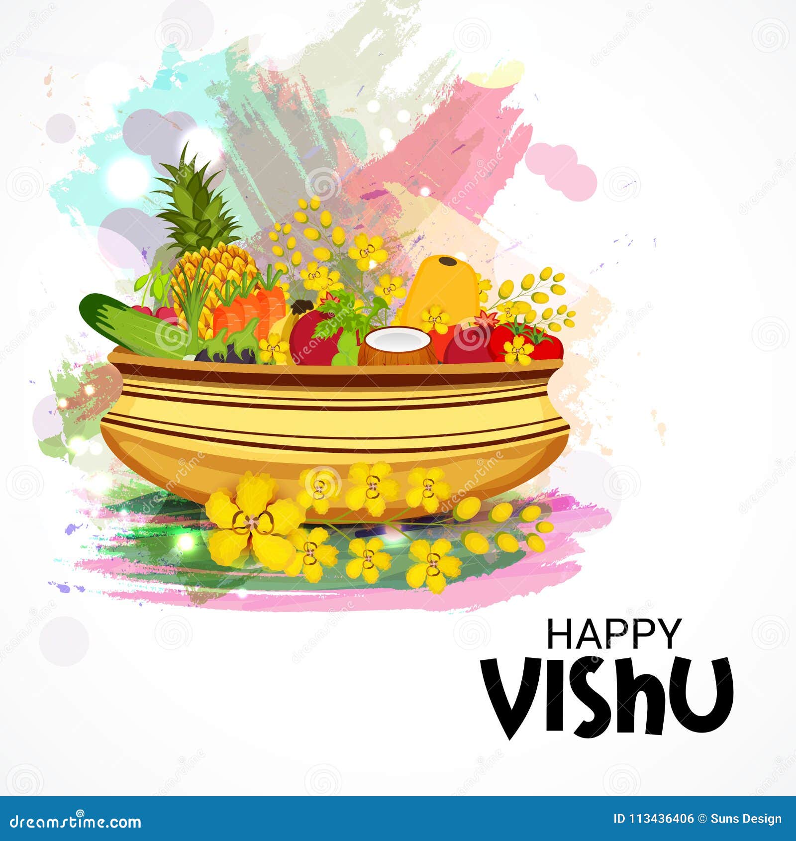 Happy Vishu. stock illustration. Illustration of flower - 113436406
