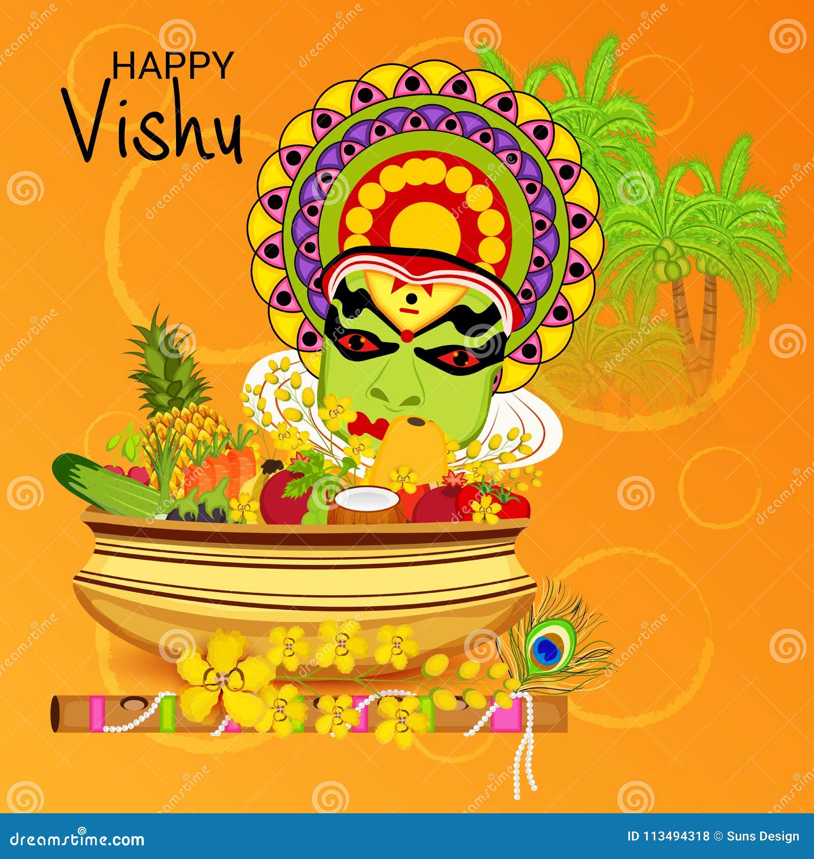 Happy Vishu. stock illustration. Illustration of flute - 113494318