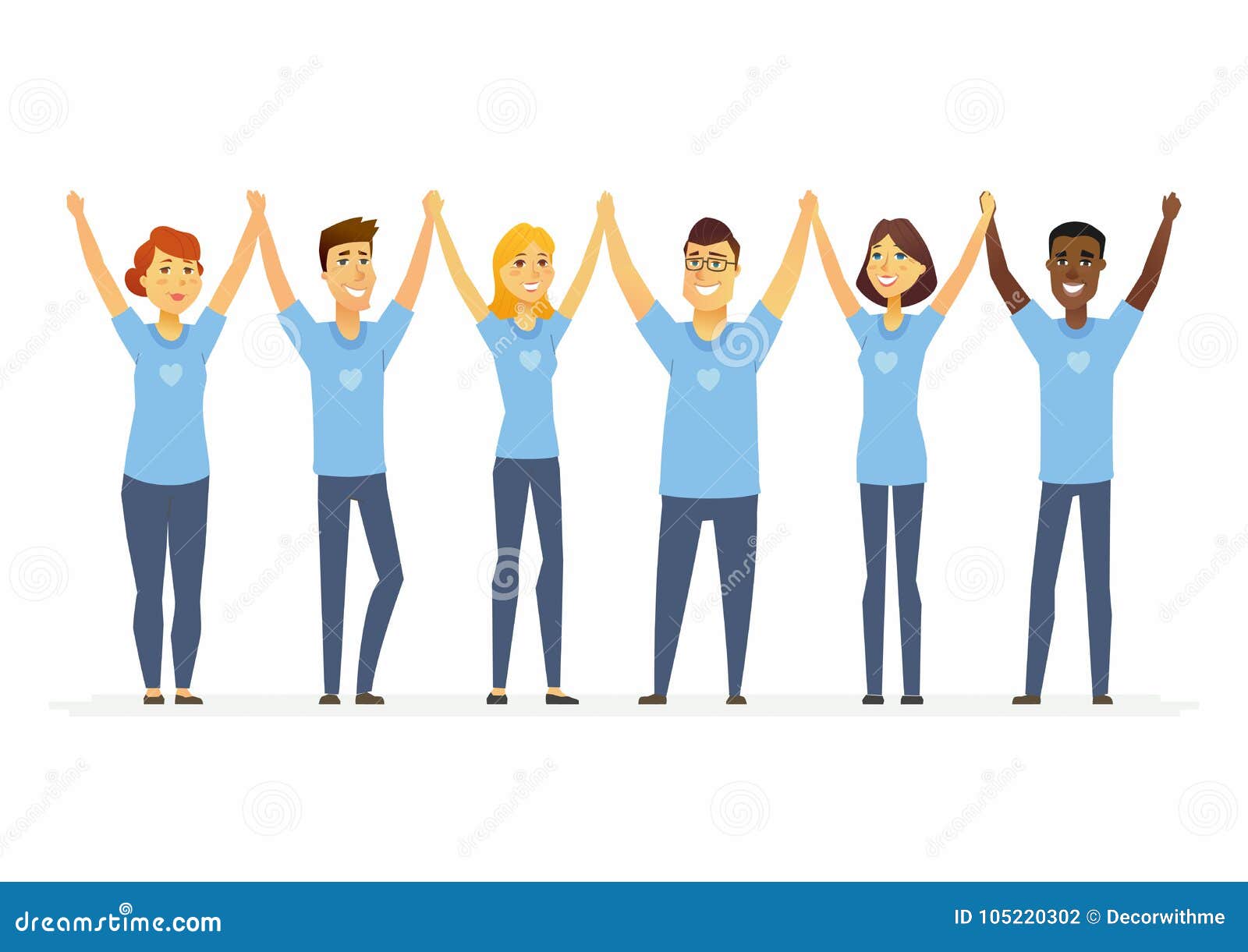 Happy Volunteers Holding Hands - Cartoon People Characters Isolated  Illustration Stock Vector - Illustration of male, jeans: 105220302