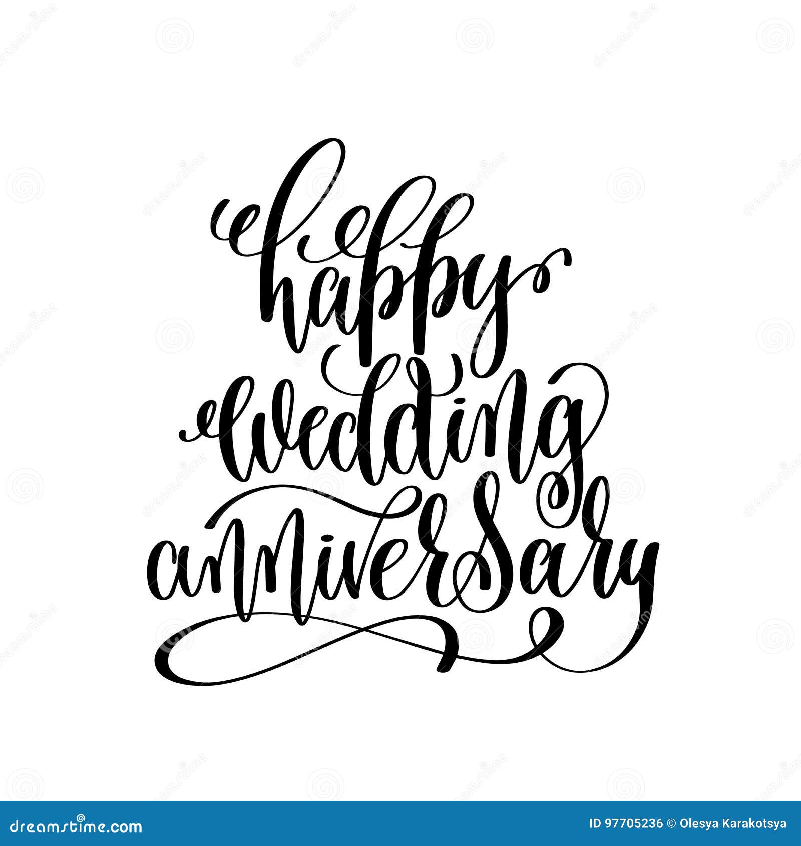 Happy Wedding Anniversary - Black and White Hand Ink Lettering ...