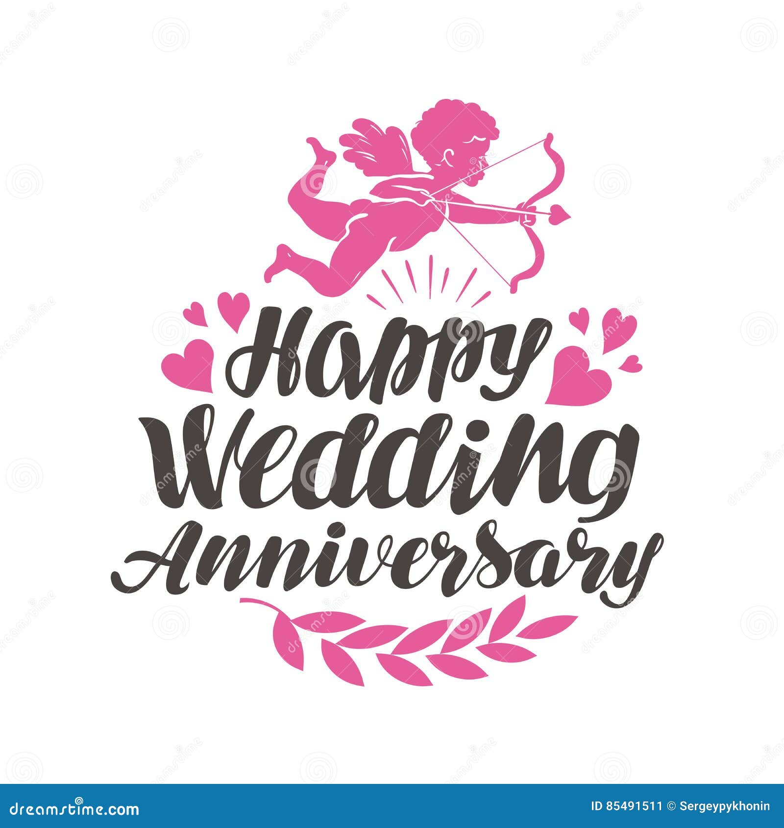 Happy Wedding Anniversary Label With Beautiful Lettering