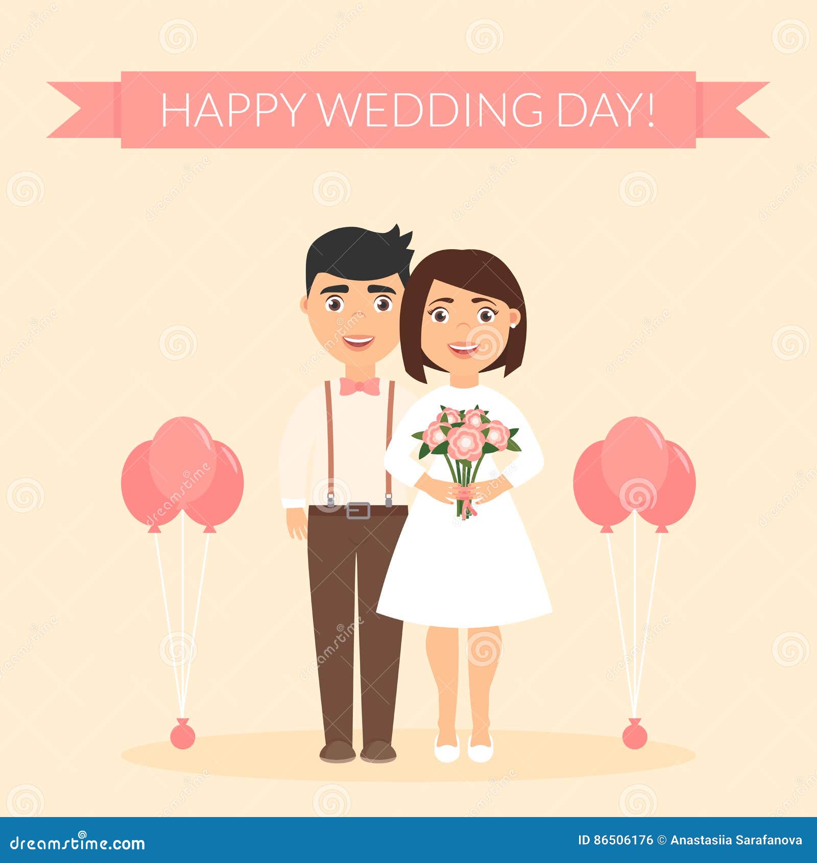 Happy Wedding Day Greeting Card For Newlyweds Festive Vector