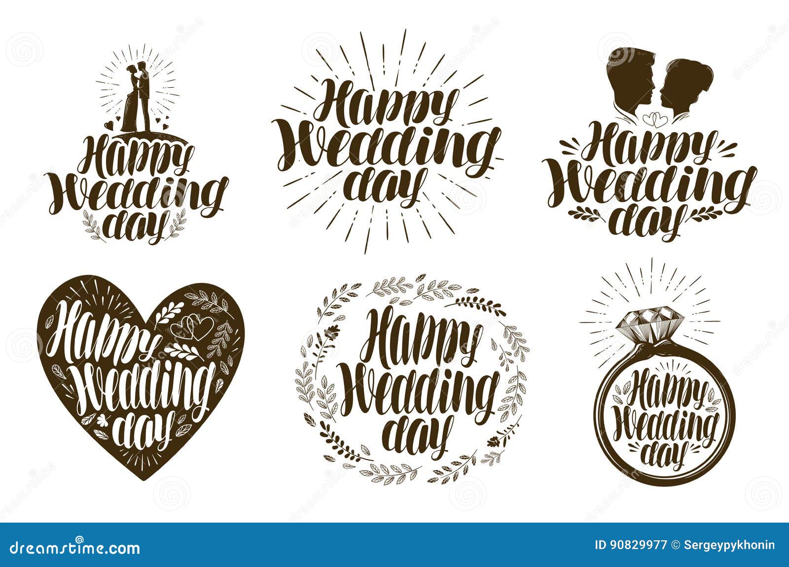 Happy Wedding Day, Label Set. Married Couple, Love Icon or Logo ...