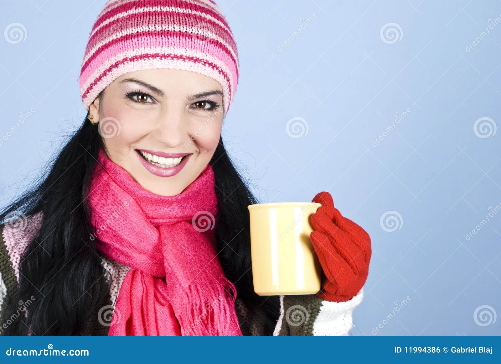 Happy Winter Woman Holding Hot Drink Stock Photo - Image of girl ...
