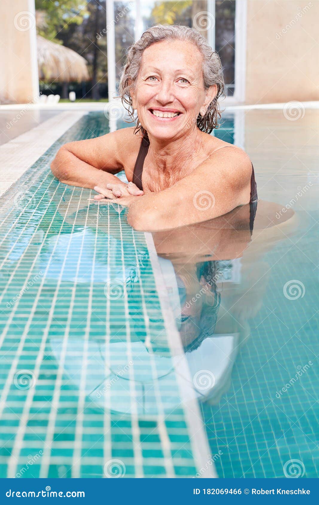 Happy Senior Woman In The Swimming Pool Stock Photo Image Of