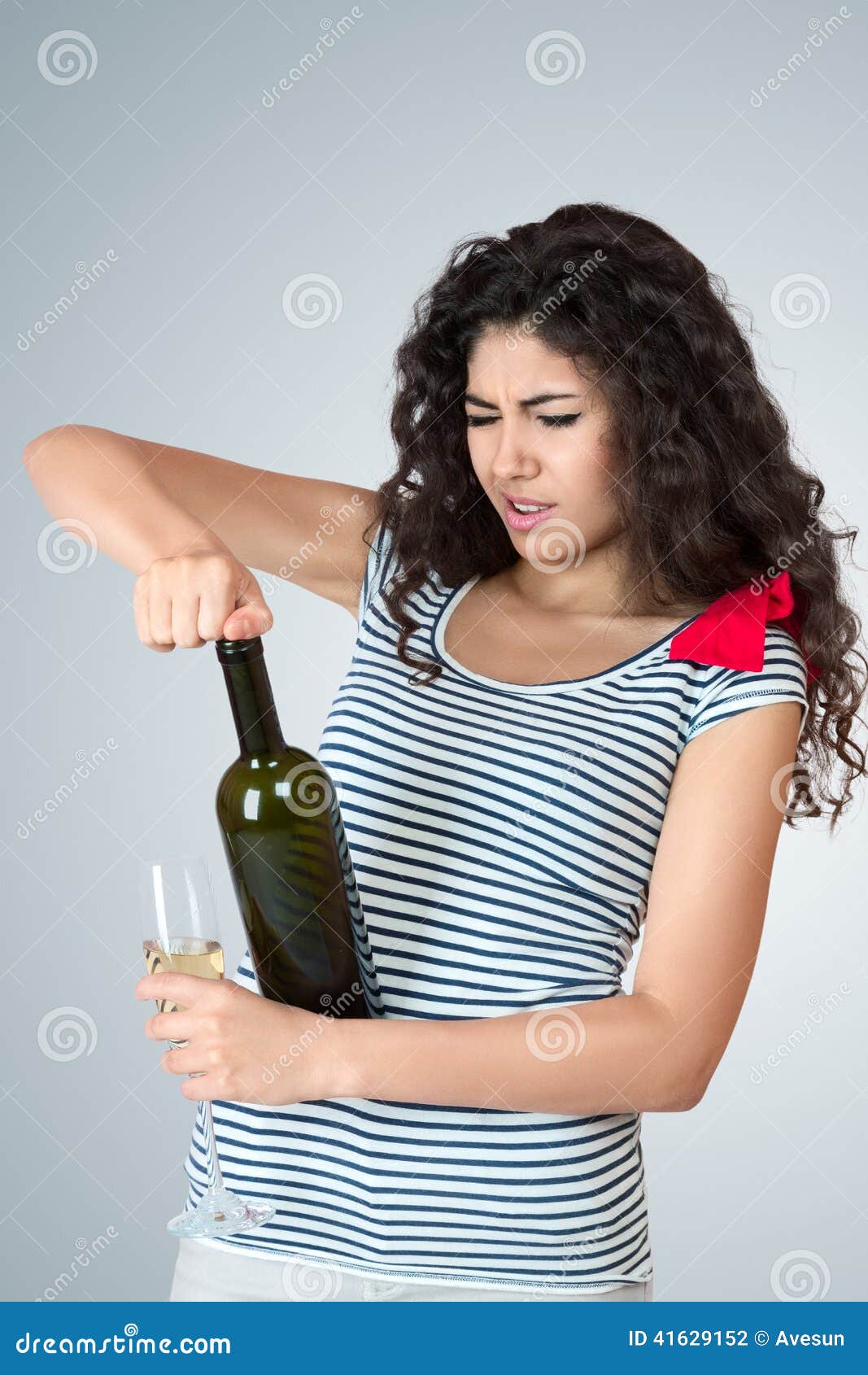 Happy Woman with Bottle of Wine Stock Photo - Image of celebration ...
