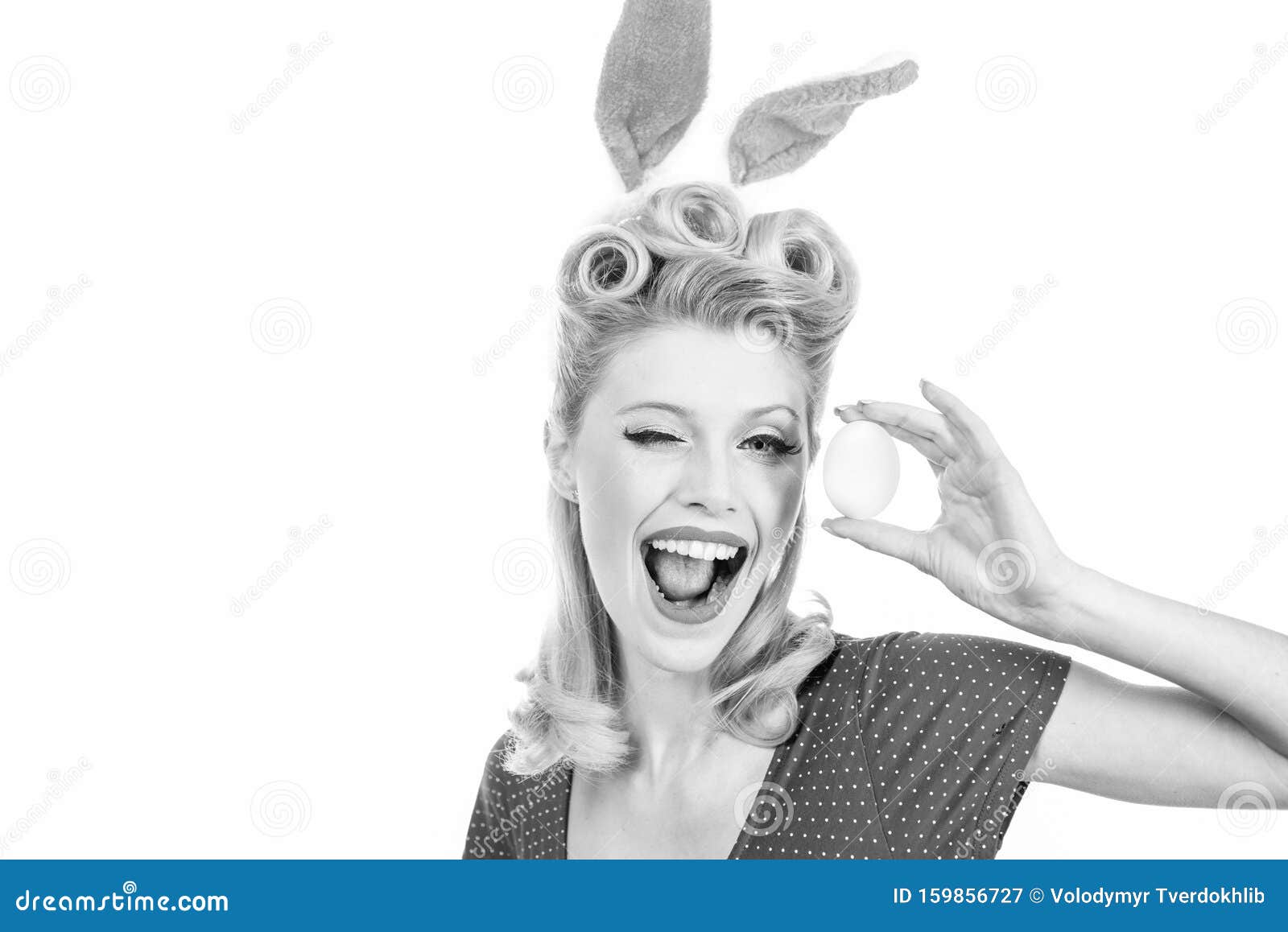 Happy Woman In Bunny Ears Winking Kiss And Wink Model Dressed In Costume Easter Bunny Pretty Girl Hunts For Stock Image Image Of Easter Happy 159856727