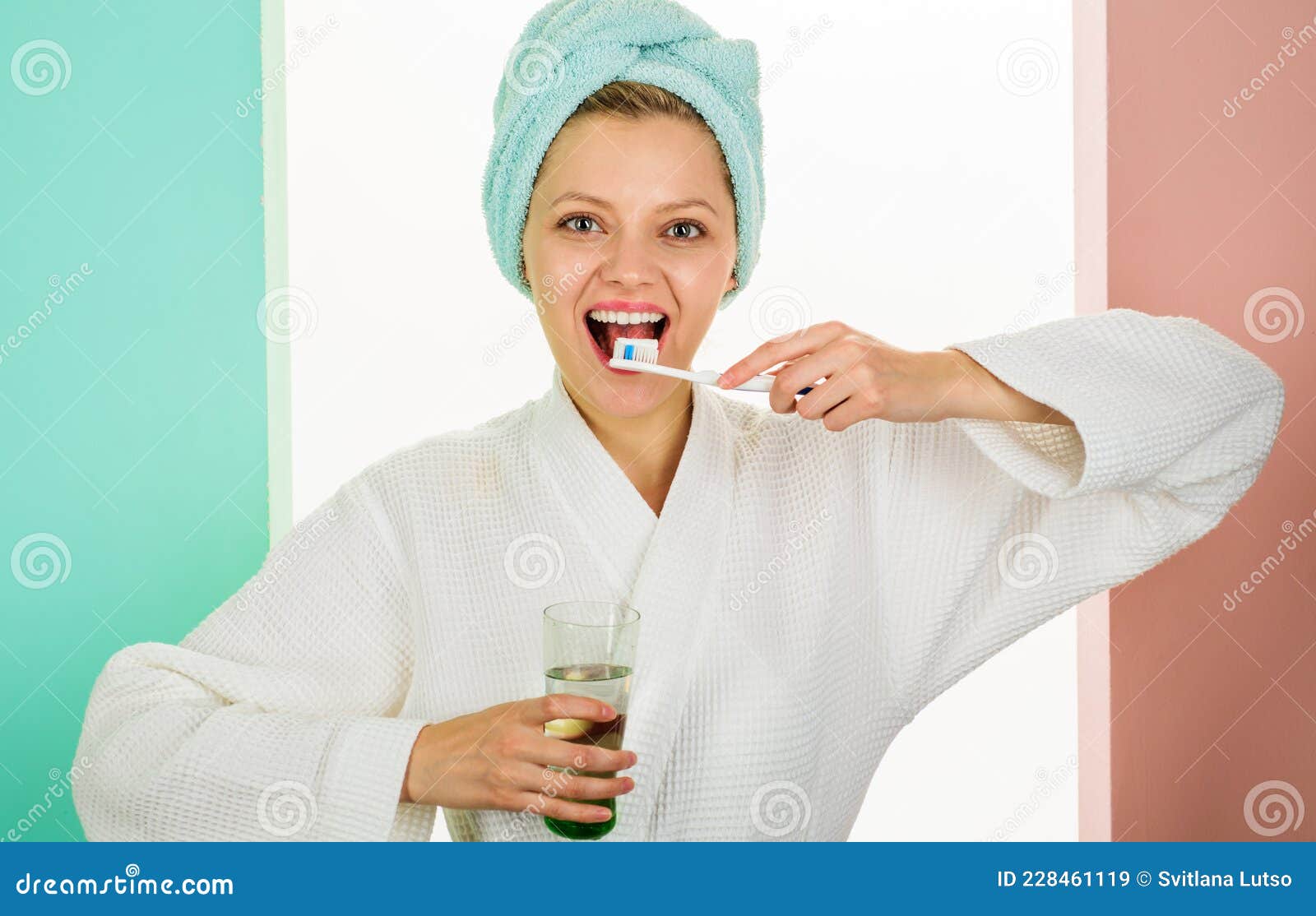 happy woman cleaning teeth with toothbrush and toothpaste. whitening teeth. oral care. dental higiene. morning