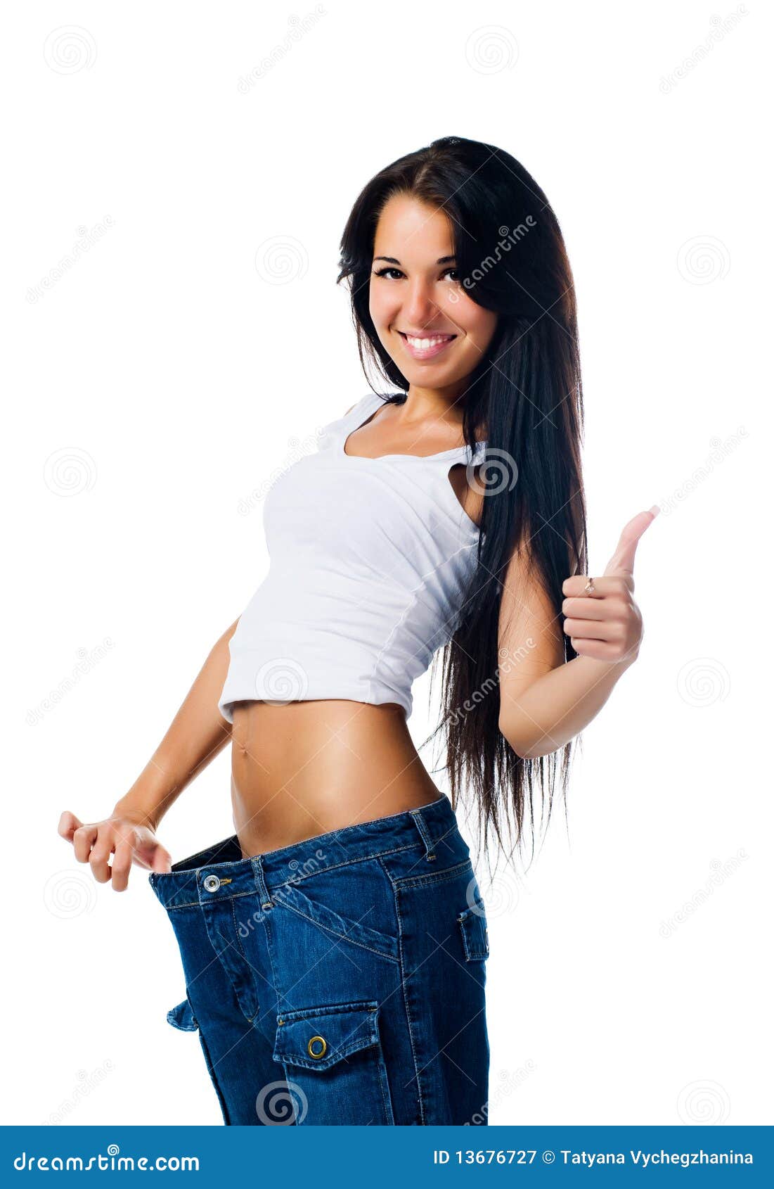 Happy Woman Demonstrating Weight Loss Stock Image - Image ...