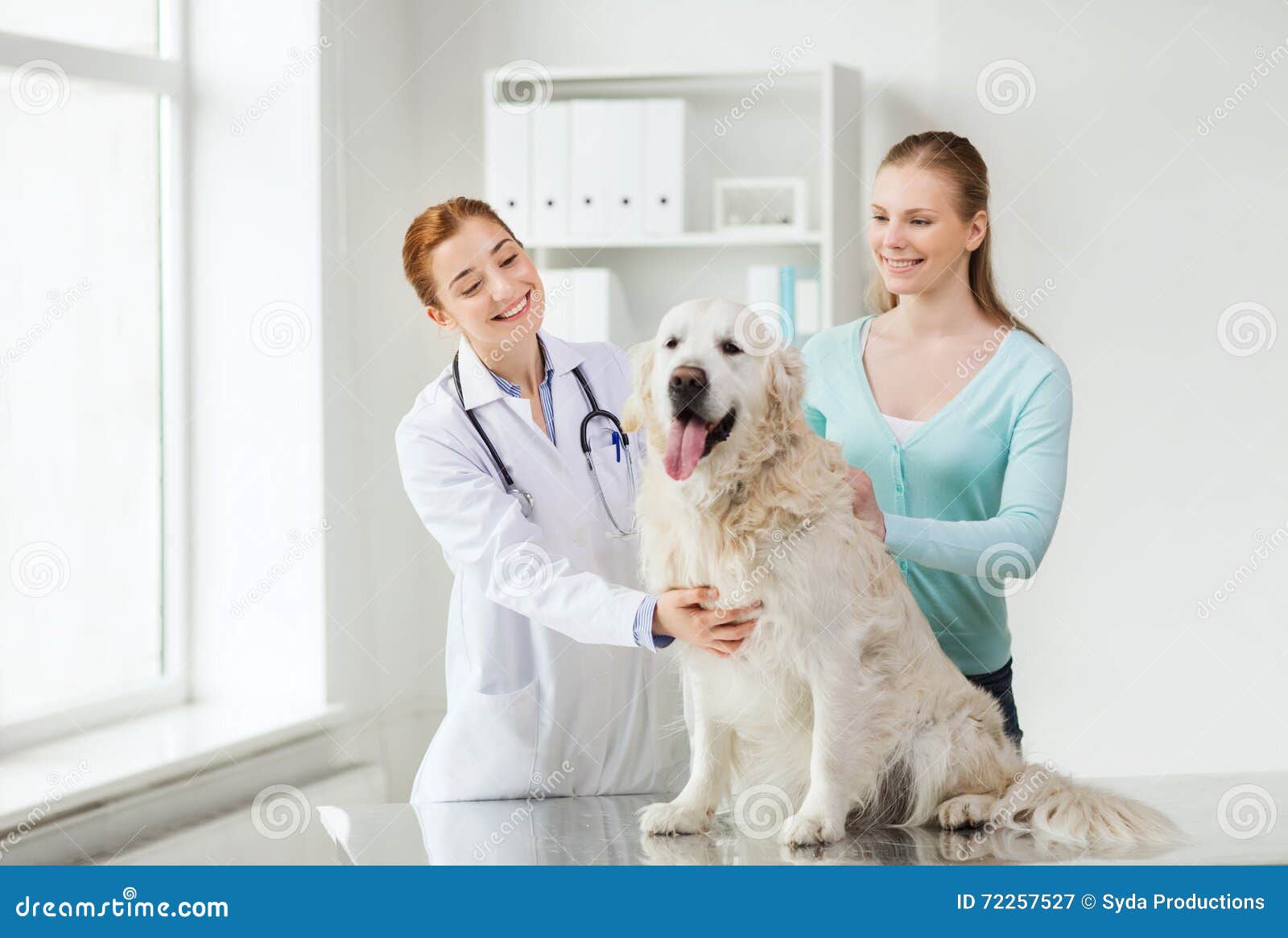 Happy Woman with Dog and Doctor at Vet Clinic Stock Image - Image of  medicine, expertise: 72257527