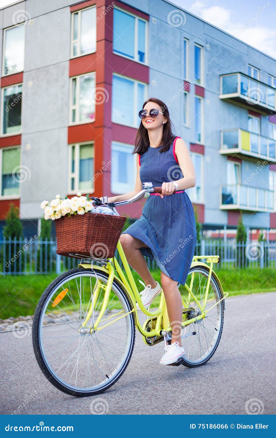 Teen Girl Riding Bike On Street Road Stock Photo 