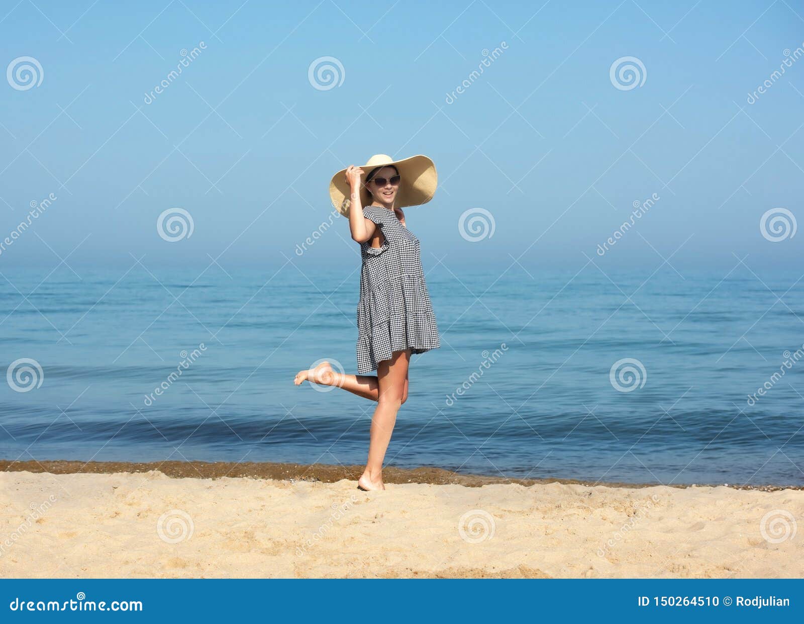 Happy Woman Enjoying Beach Relaxing Joyful in Summer Stock Photo ...