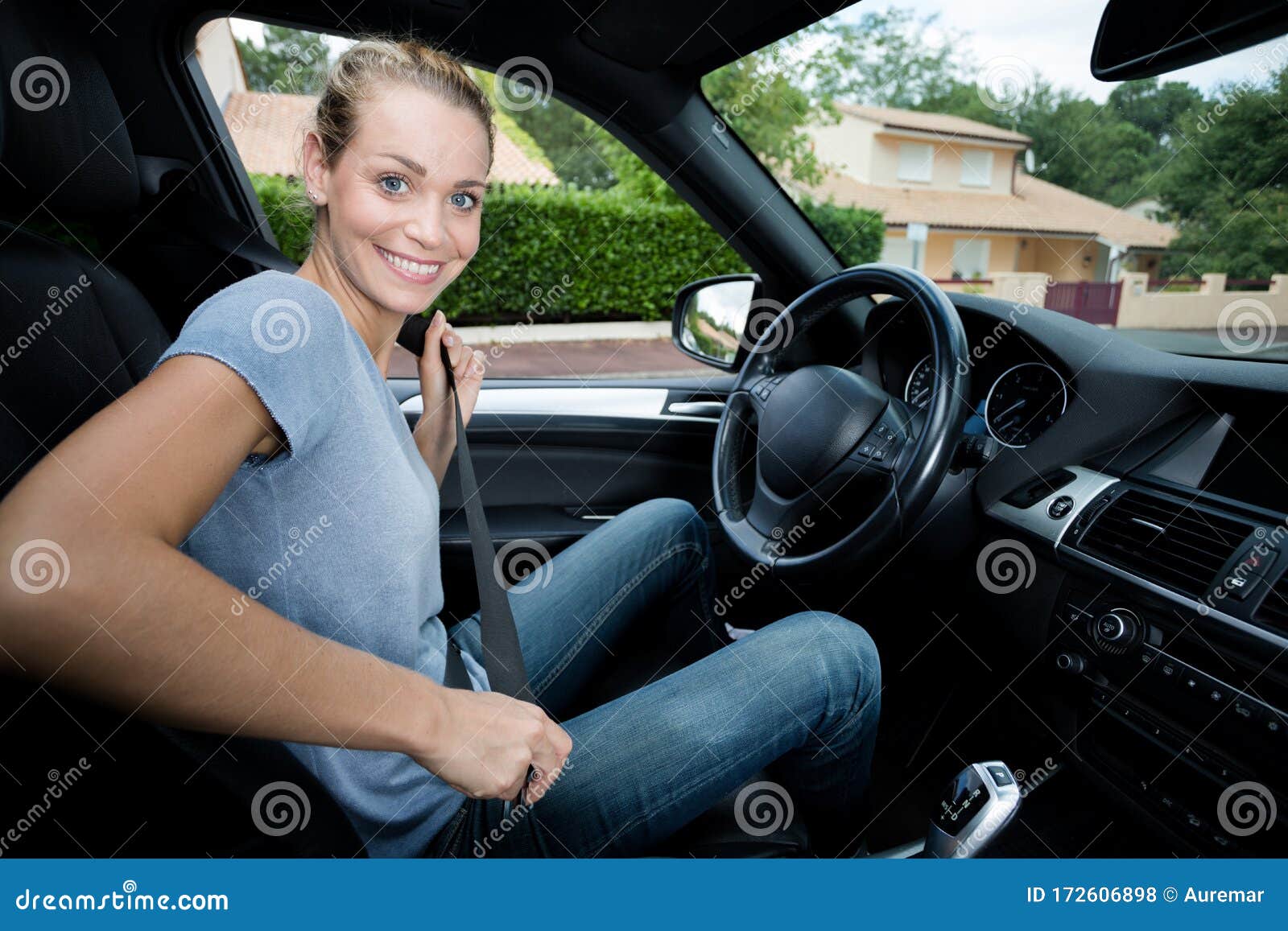 Happy Woman Fastens Seatbelt Stock Photo Image ofperson Happy Woman Fastens Seatbelt Stock Photo Image ofperson